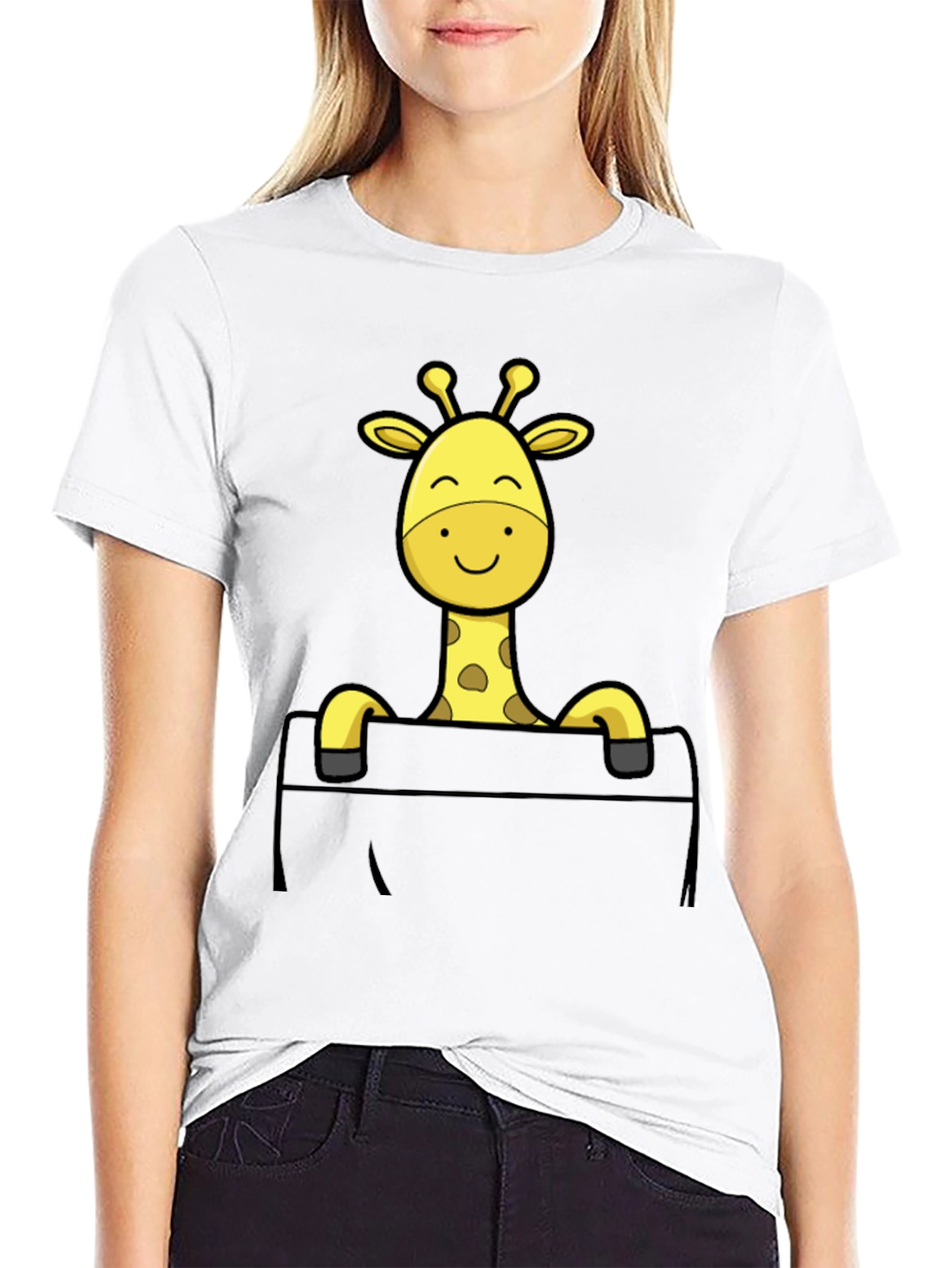 Giraffe Pocket T-Shirt - Mens Black Cotton Tee