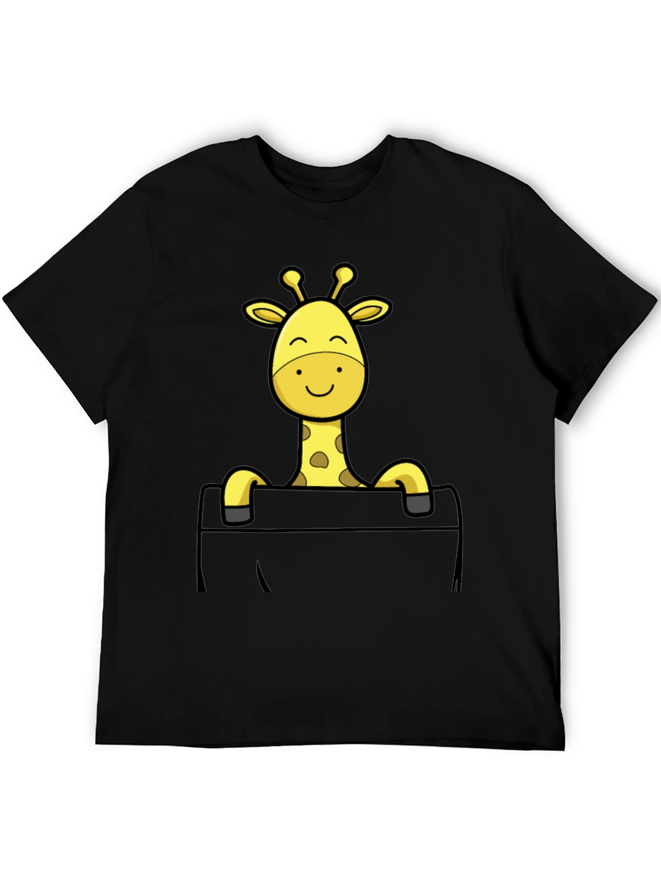 Giraffe Pocket T-Shirt - Mens Black Cotton Tee