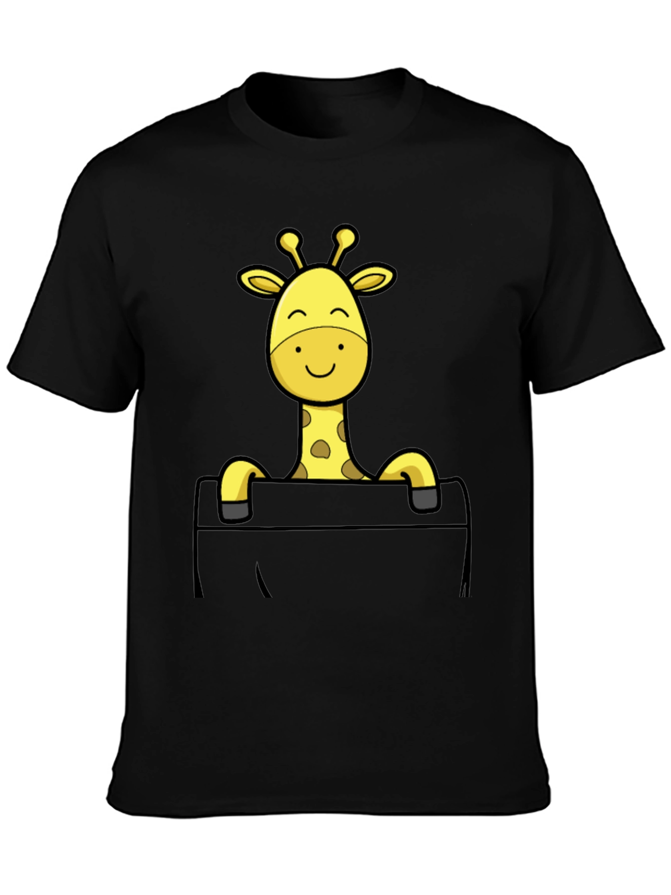 Giraffe Pocket T-Shirt - Mens Black Cotton Tee