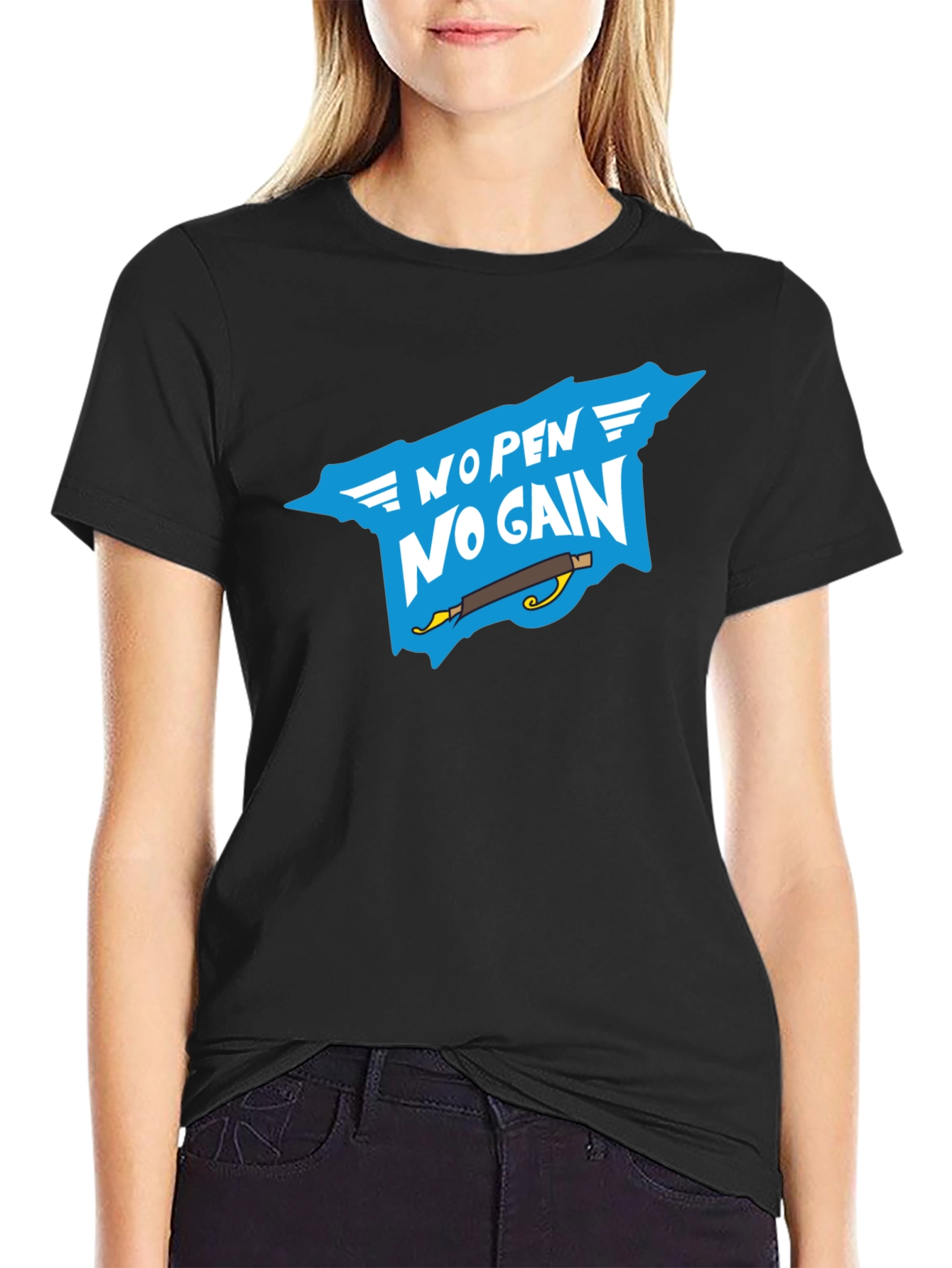 No Pen No Gain T-Shirt - Black Cotton Tee