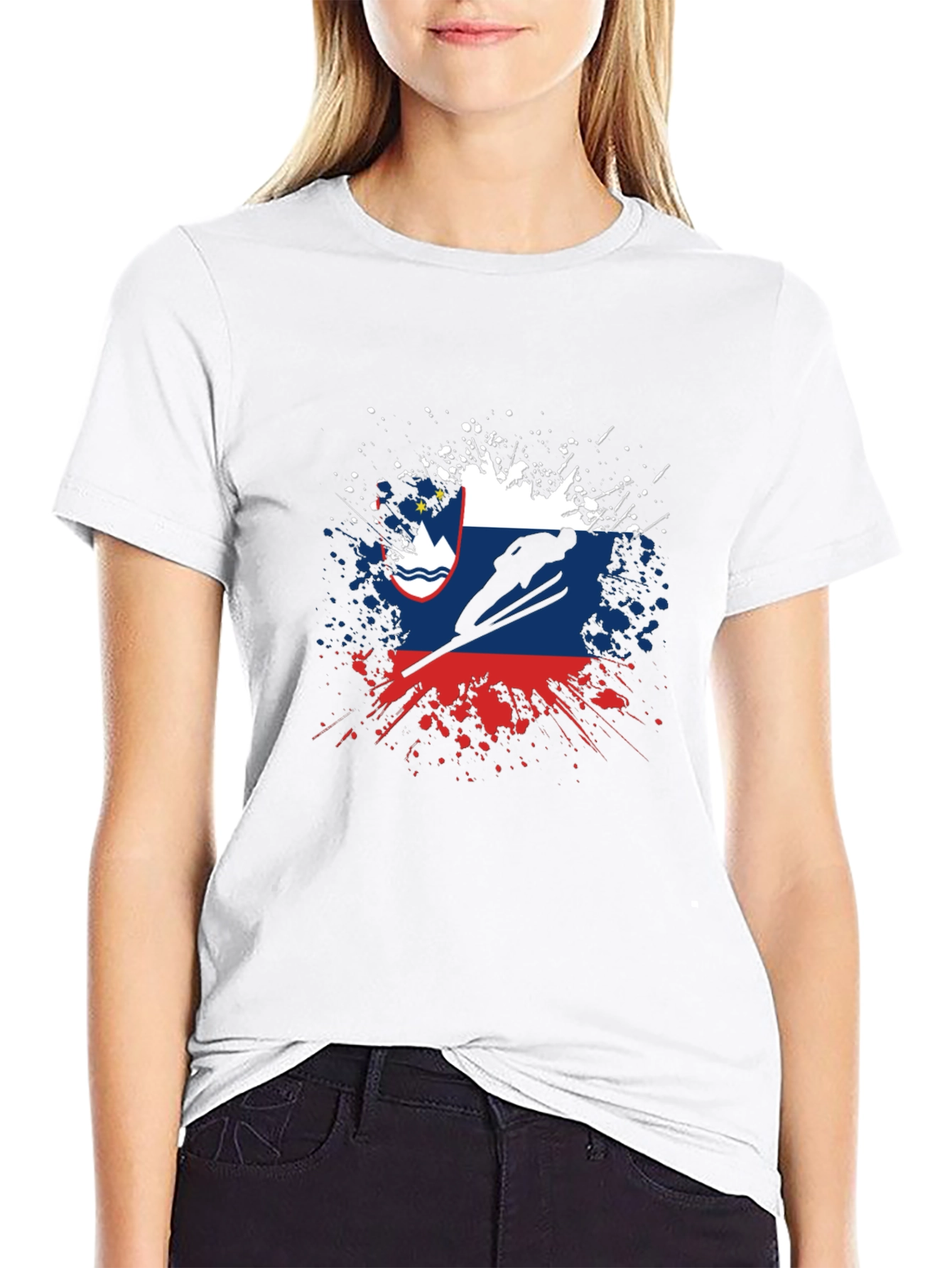 Slovenia Flag Ski Jumping Mens Black T-Shirt