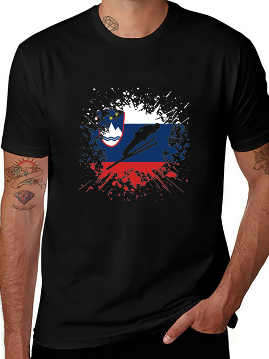 Slovenia Flag Ski Jumping Mens Black T-Shirt