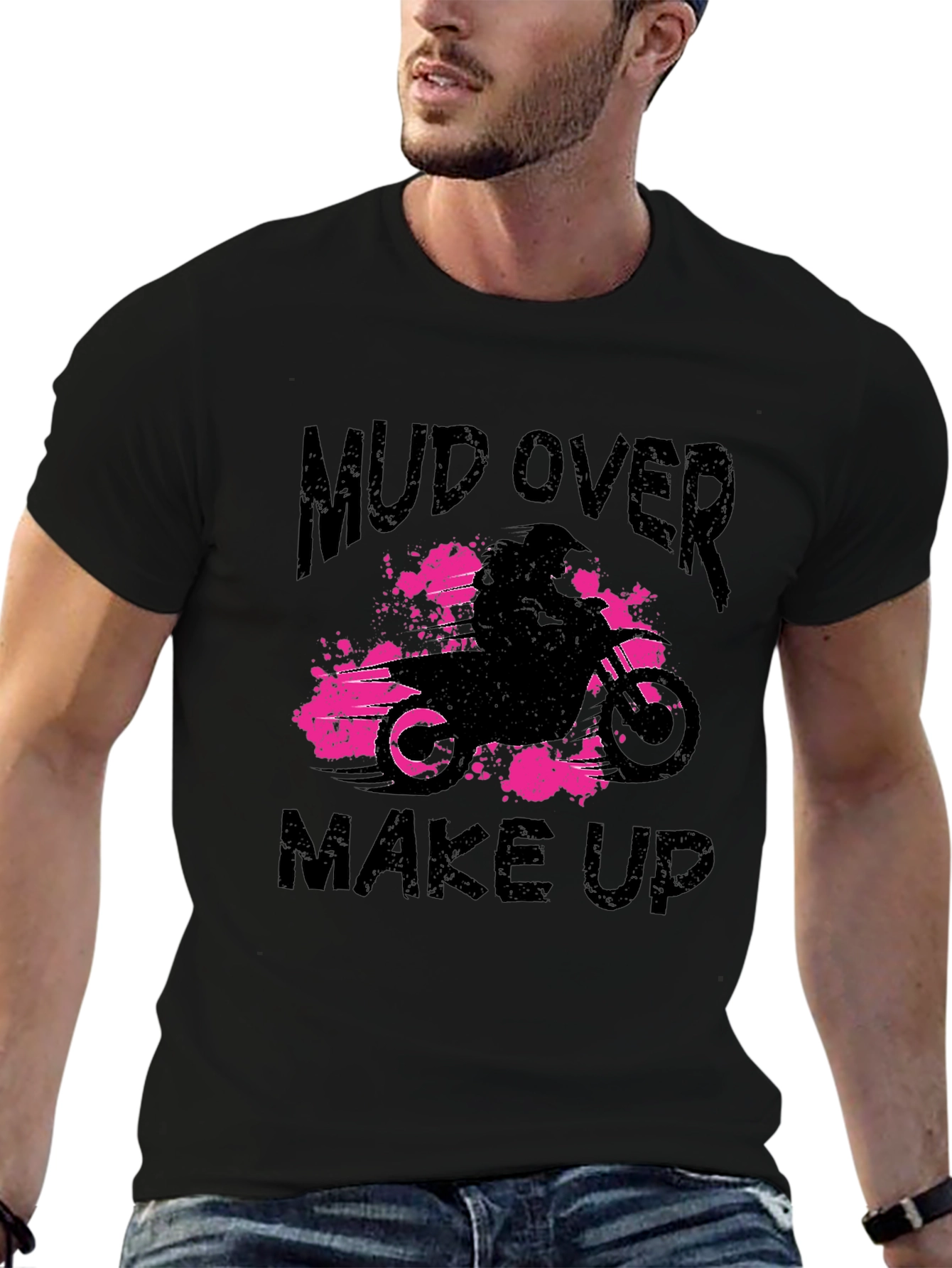 Mud Over Makeup Black T-Shirt - Dirt Bike Design