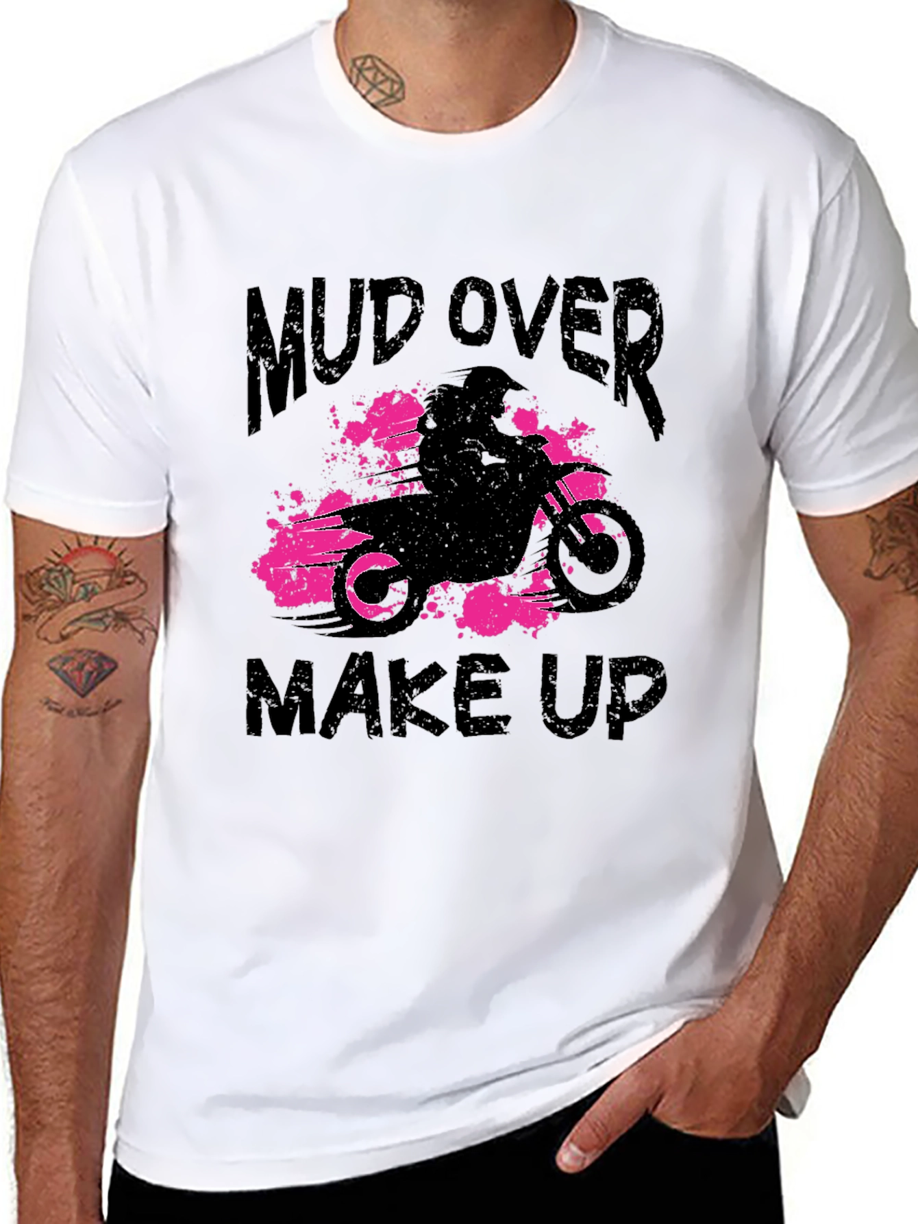 Mud Over Makeup Black T-Shirt - Dirt Bike Design