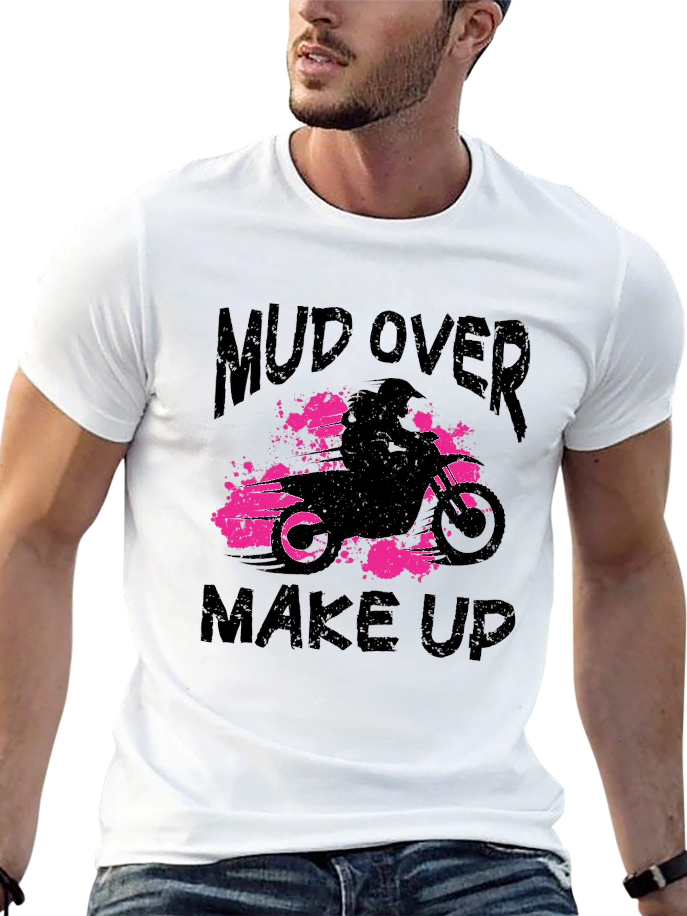 Mud Over Makeup Black T-Shirt - Dirt Bike Design