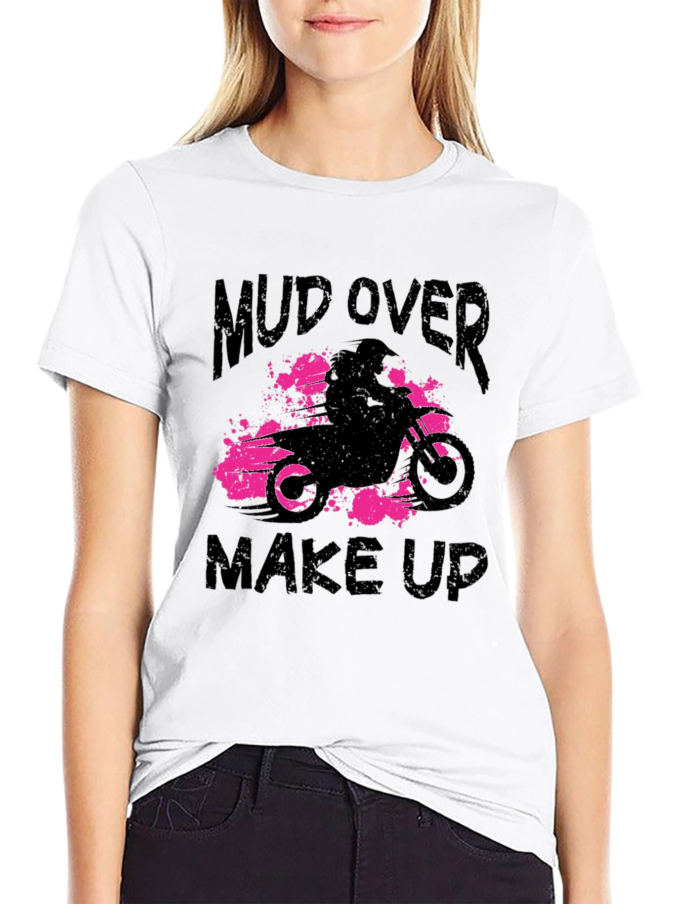 Mud Over Makeup Black T-Shirt - Dirt Bike Design