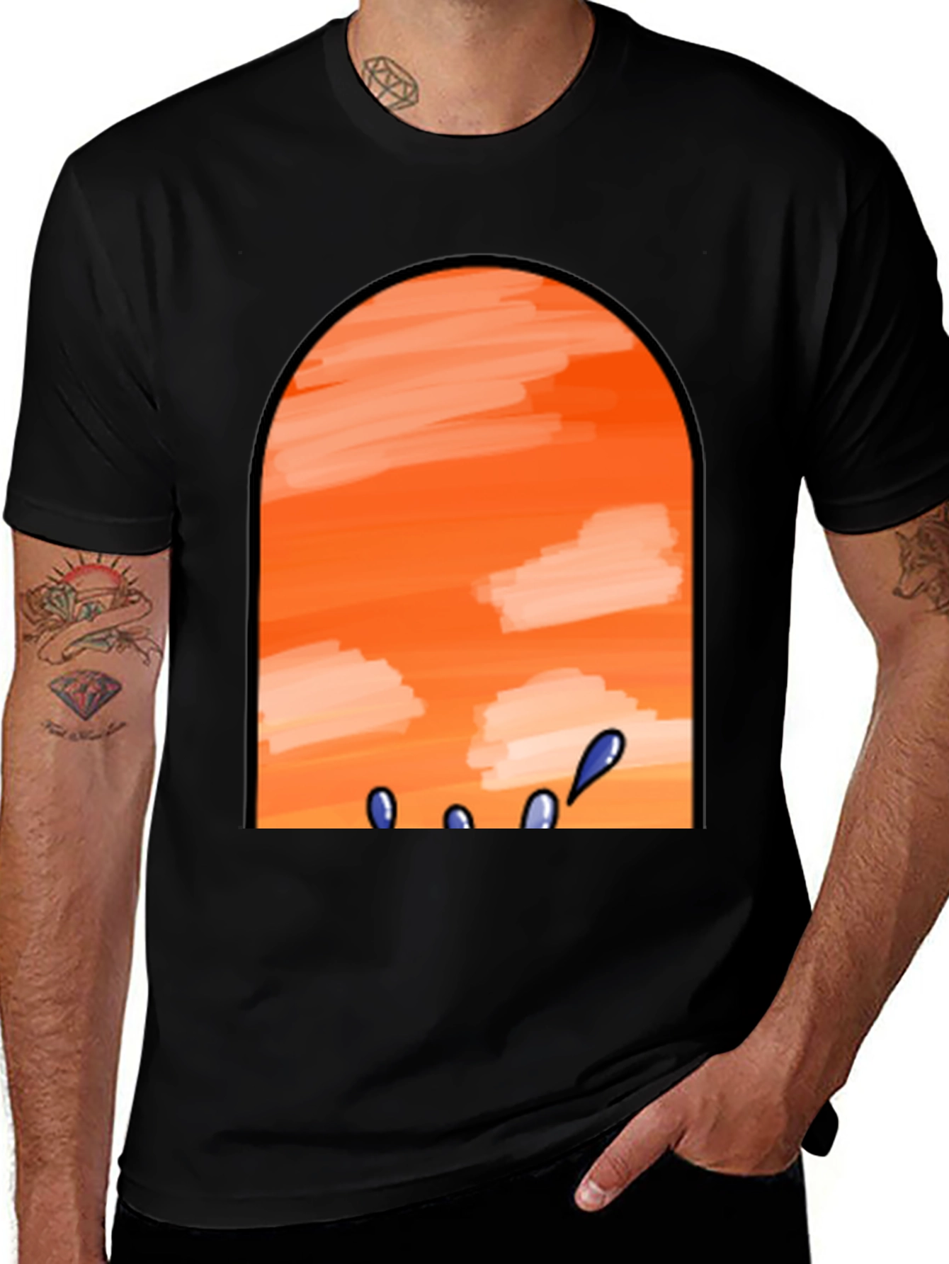 Sunset View Graphic Tee - Black Cotton Casual T-Shirt