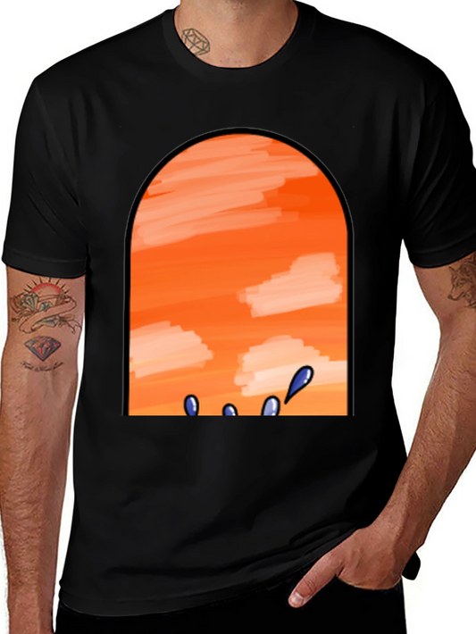 Sunset View Graphic Tee - Black Cotton Casual T-Shirt