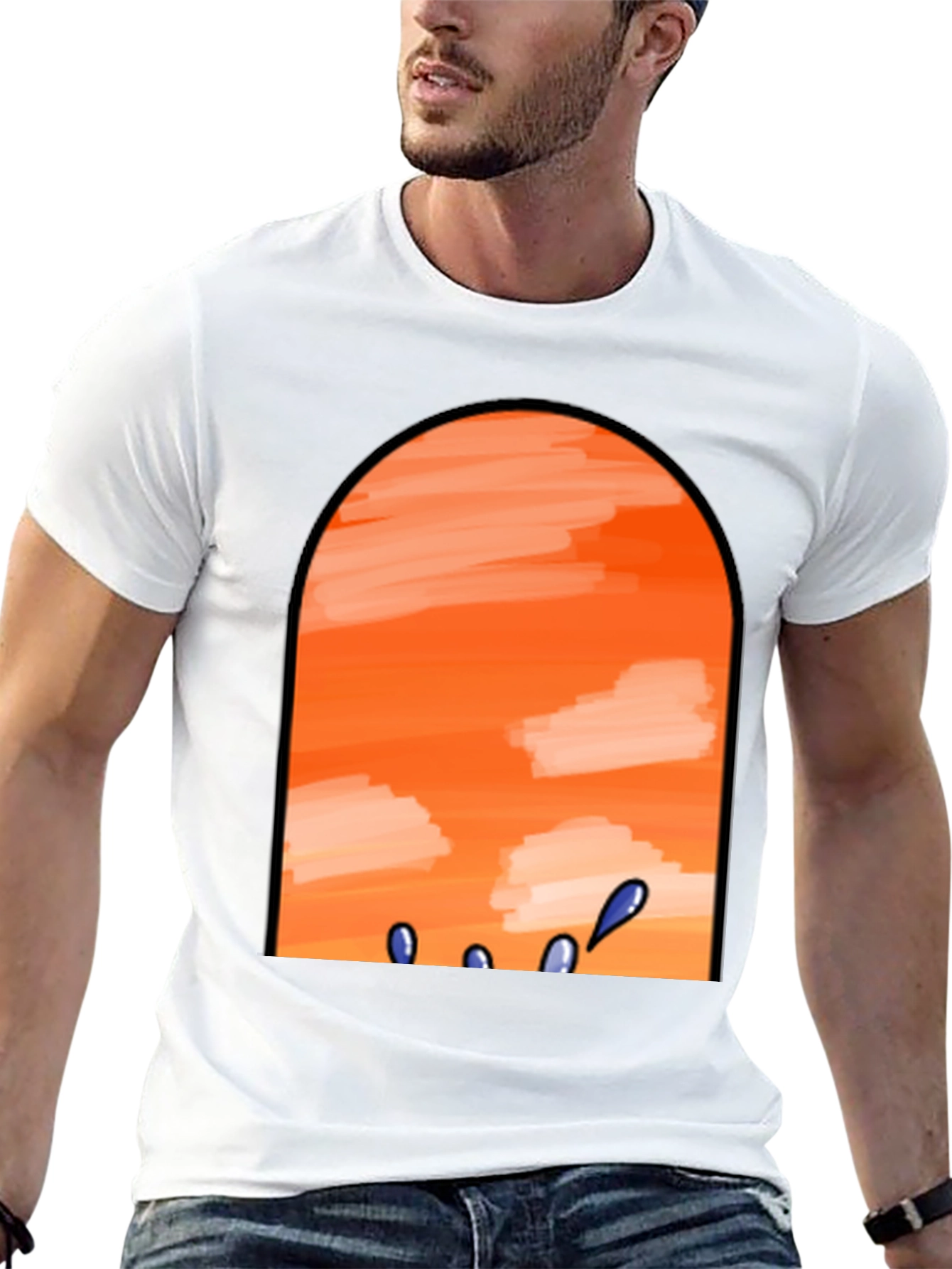 Sunset View Graphic Tee - Black Cotton Casual T-Shirt