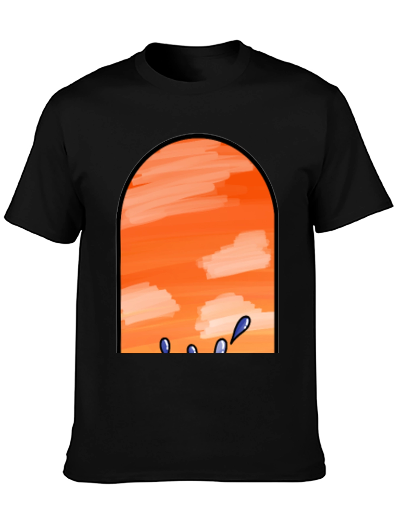 Sunset View Graphic Tee - Black Cotton Casual T-Shirt