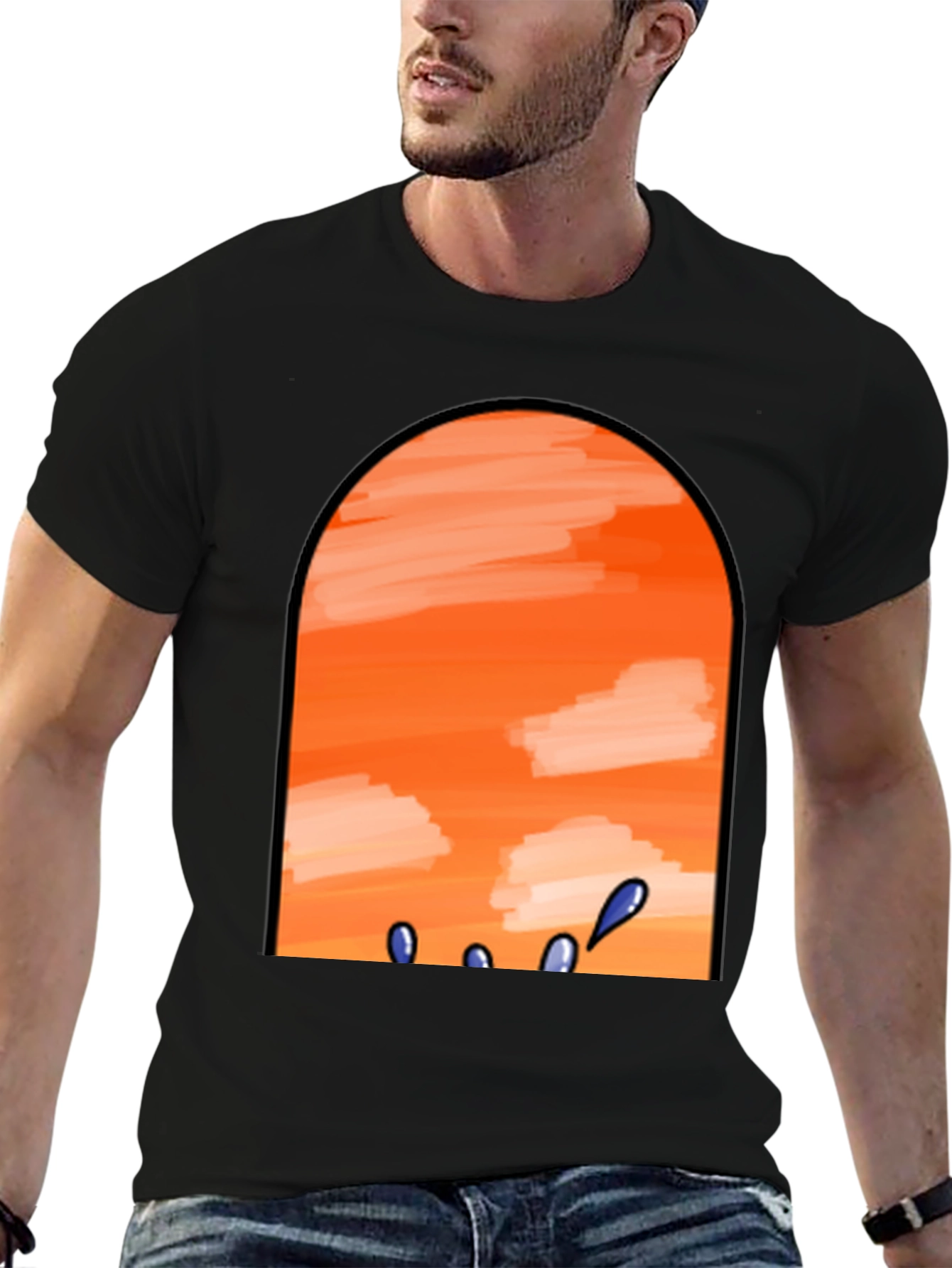 Sunset View Graphic Tee - Black Cotton Casual T-Shirt