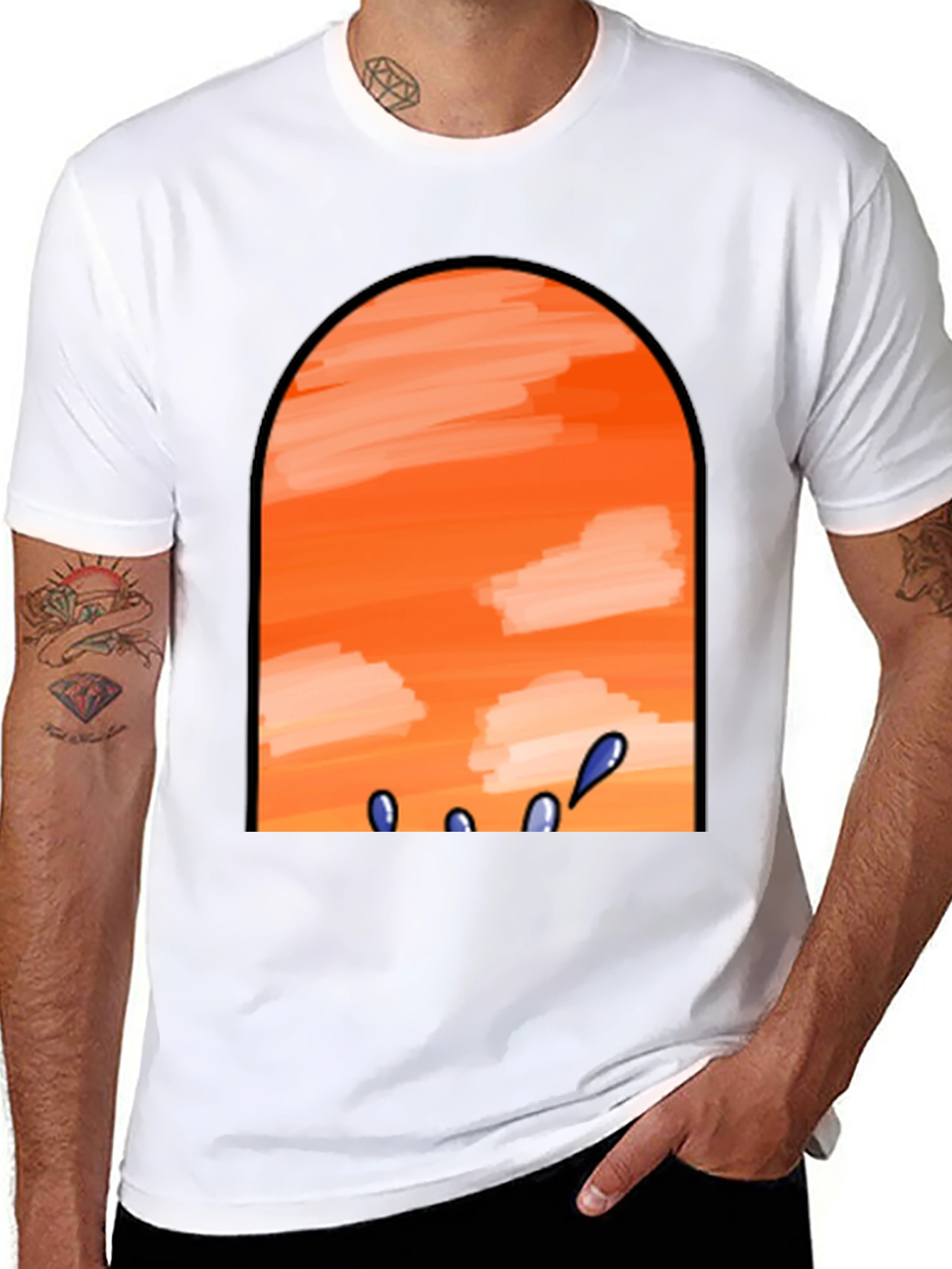 Sunset View Graphic Tee - Black Cotton Casual T-Shirt