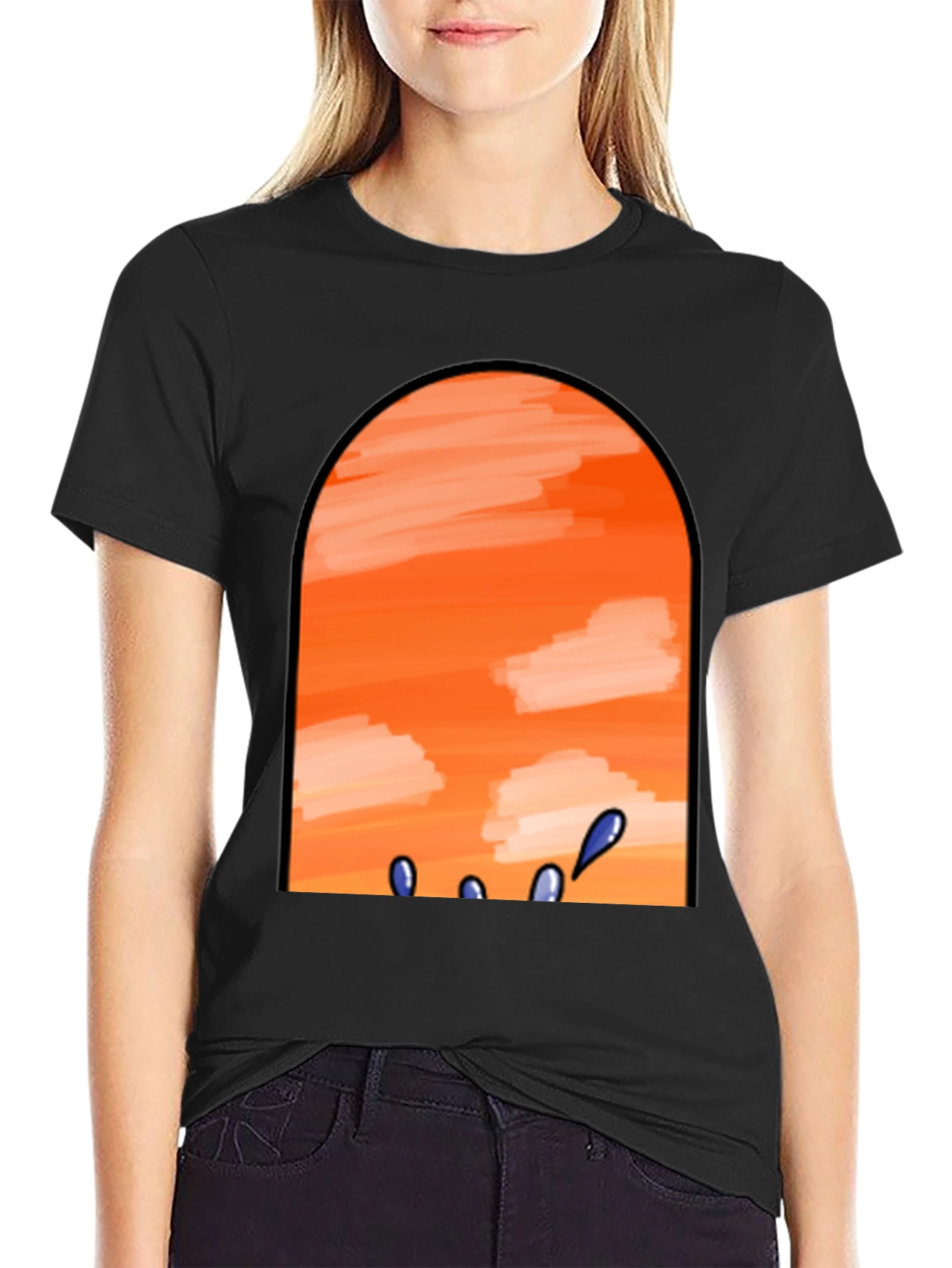 Sunset View Graphic Tee - Black Cotton Casual T-Shirt