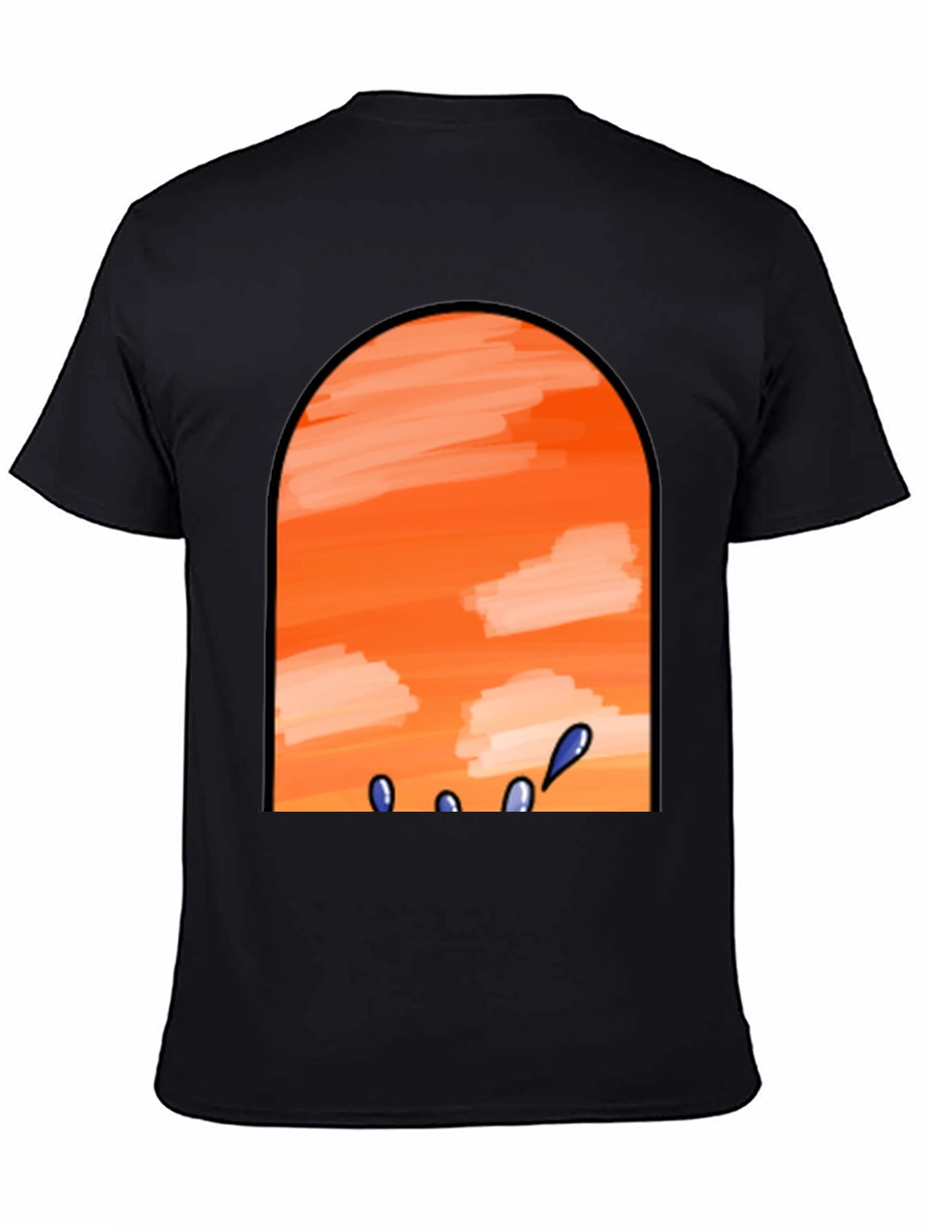 Sunset View Graphic Tee - Black Cotton Casual T-Shirt