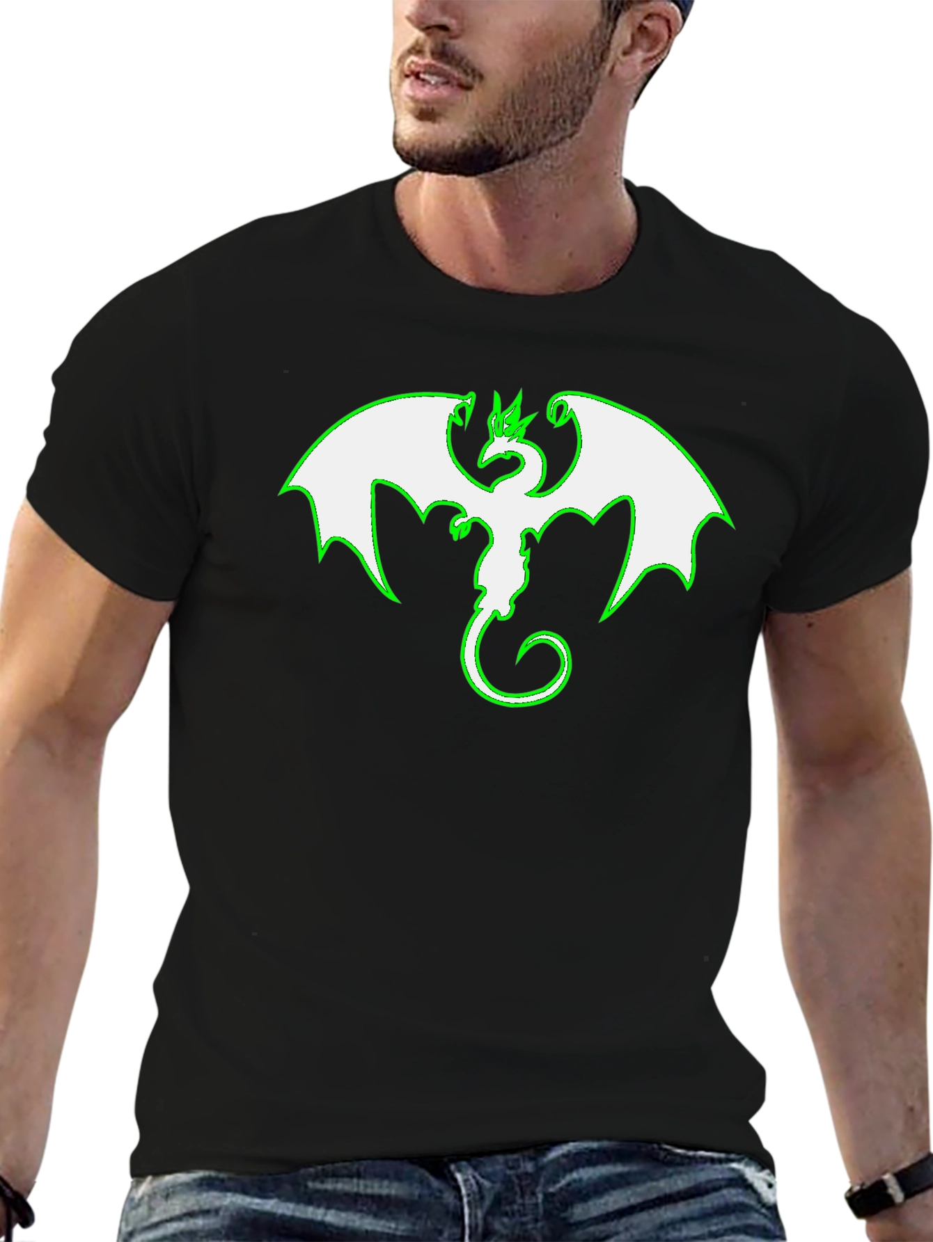 Dragon Graphic Tee - Black Cotton Blend Shirt