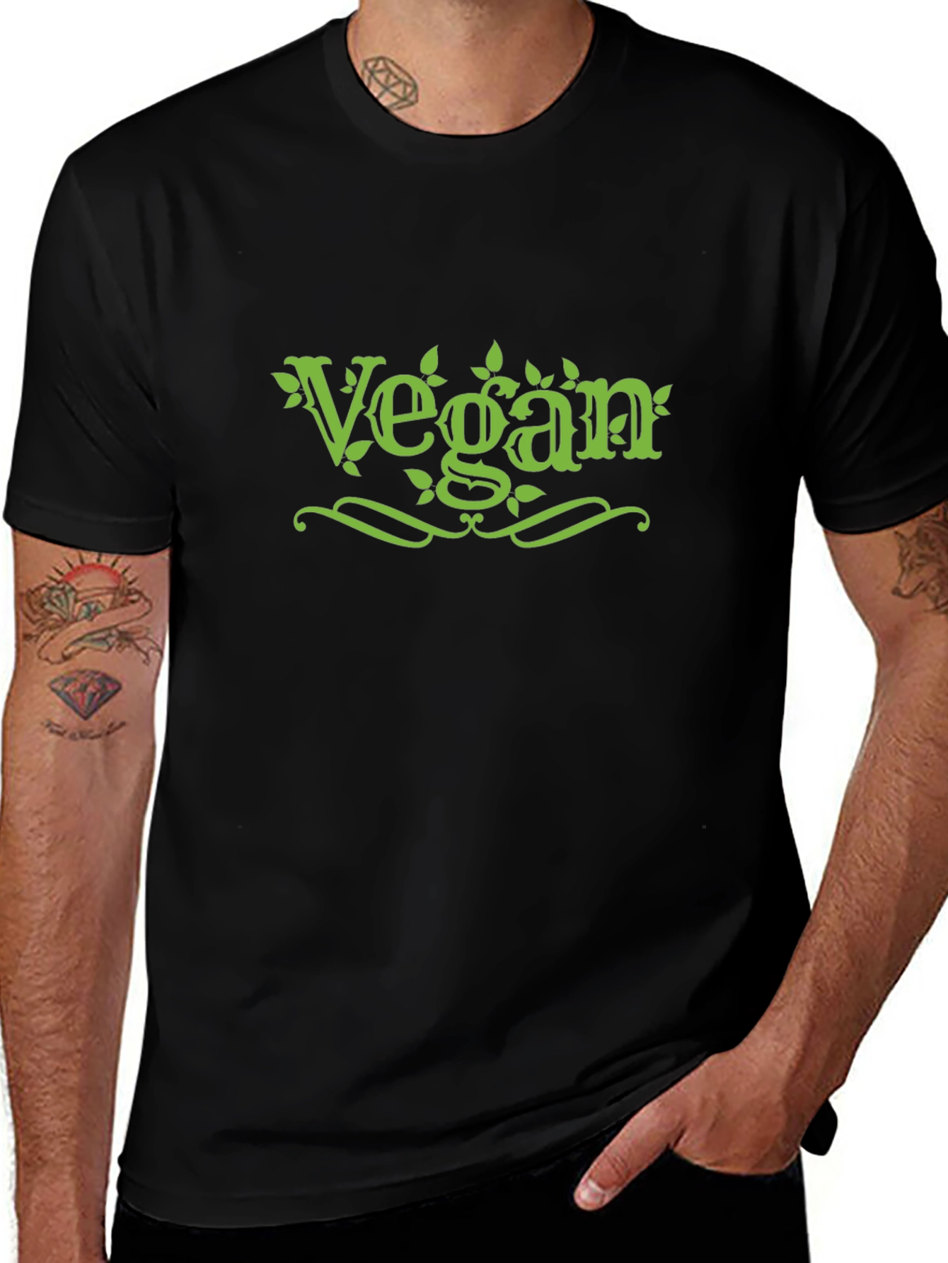 Vegan T-Shirt Black Cotton Stylish Design
