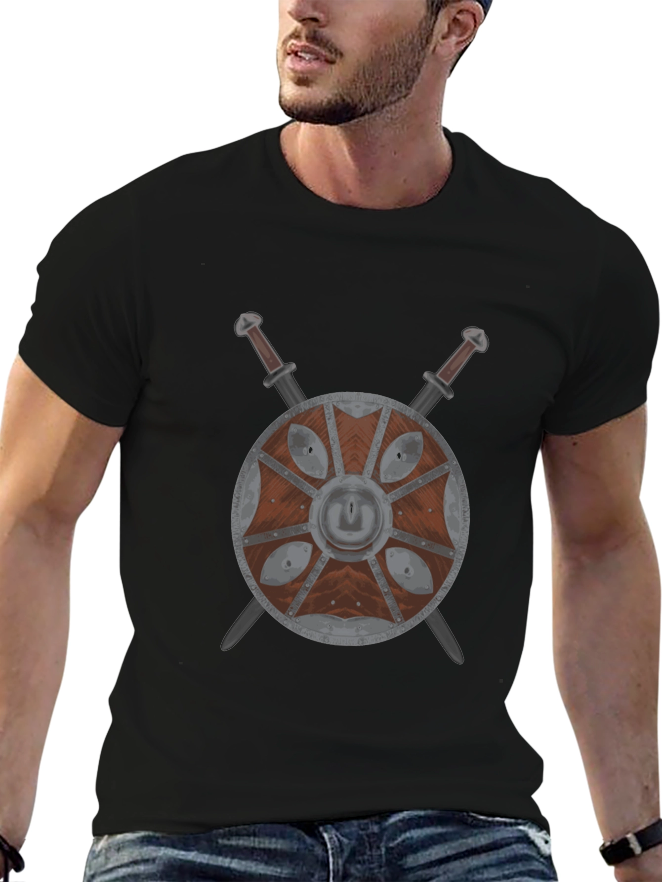 Viking Shield & Swords Black T-Shirt