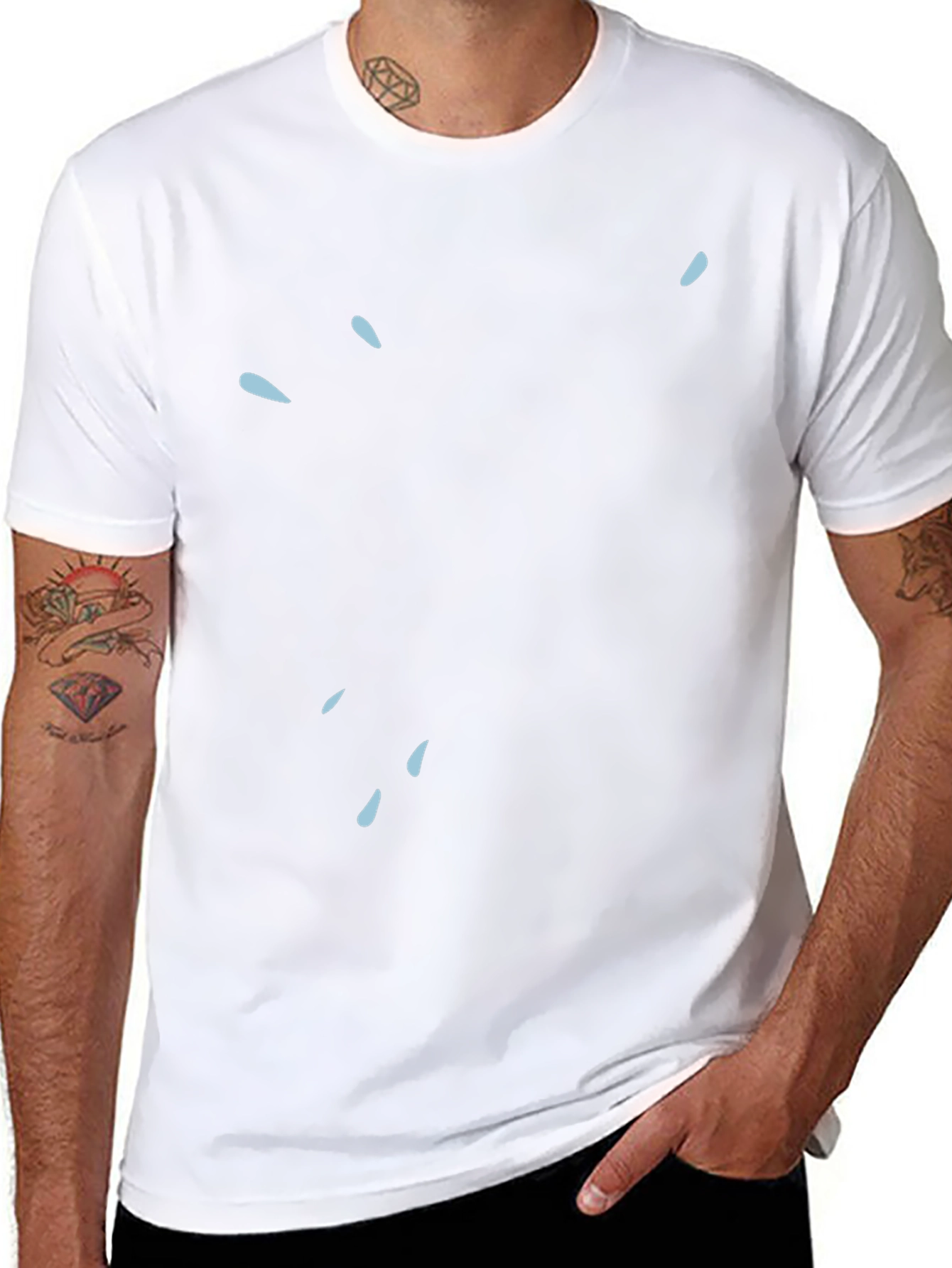 Modern Black Tee with Light Blue Water Drop Design