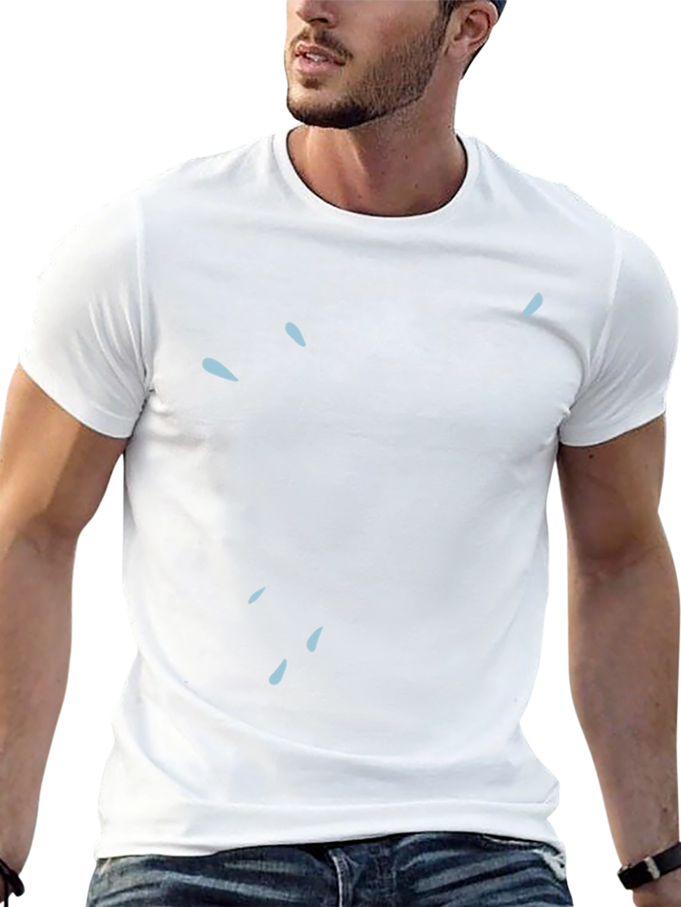 Modern Black Tee with Light Blue Water Drop Design