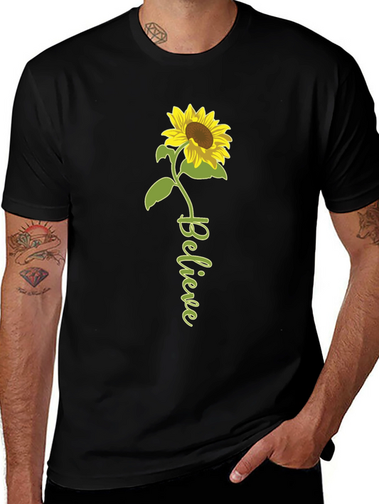 Believe Sunflower Graphic Tee - Black