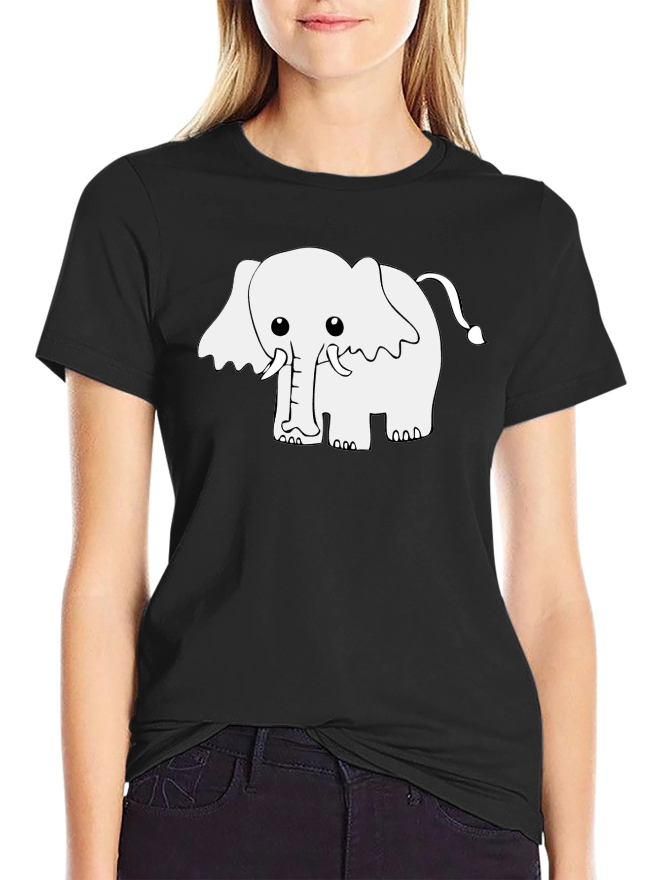 Cute Elephant Graphic Tee - Black Cotton Blend Shirt