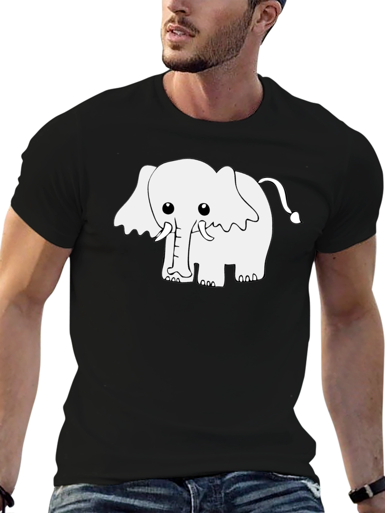 Cute Elephant Graphic Tee - Black Cotton Blend Shirt