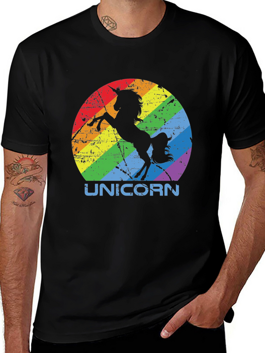 Rainbow Unicorn Graphic T-Shirt - Mens Black Tee