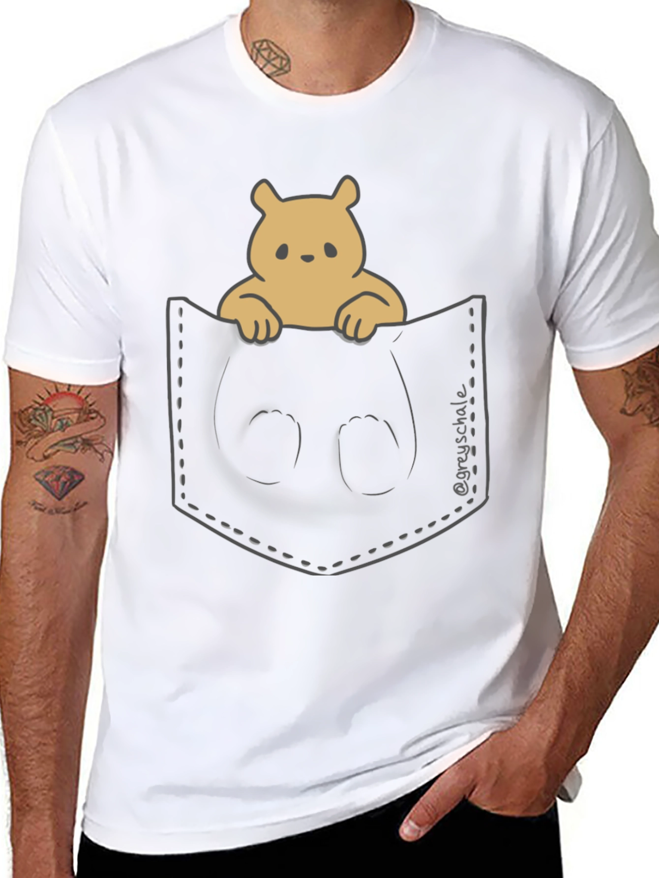 Cute Bear Pocket T-Shirt - Soft & Stylish