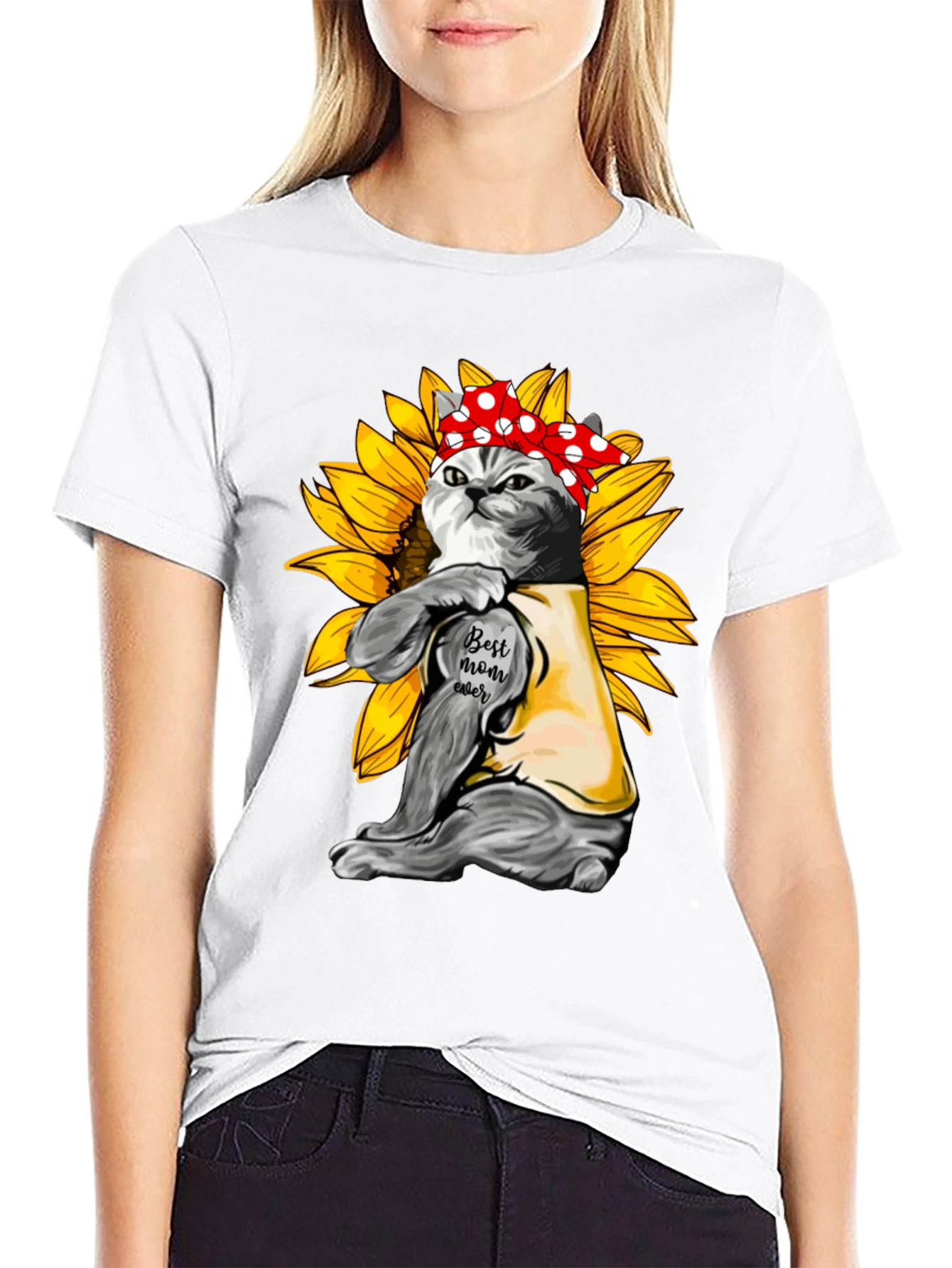 Cat Mom T-Shirt - Sunflower Power