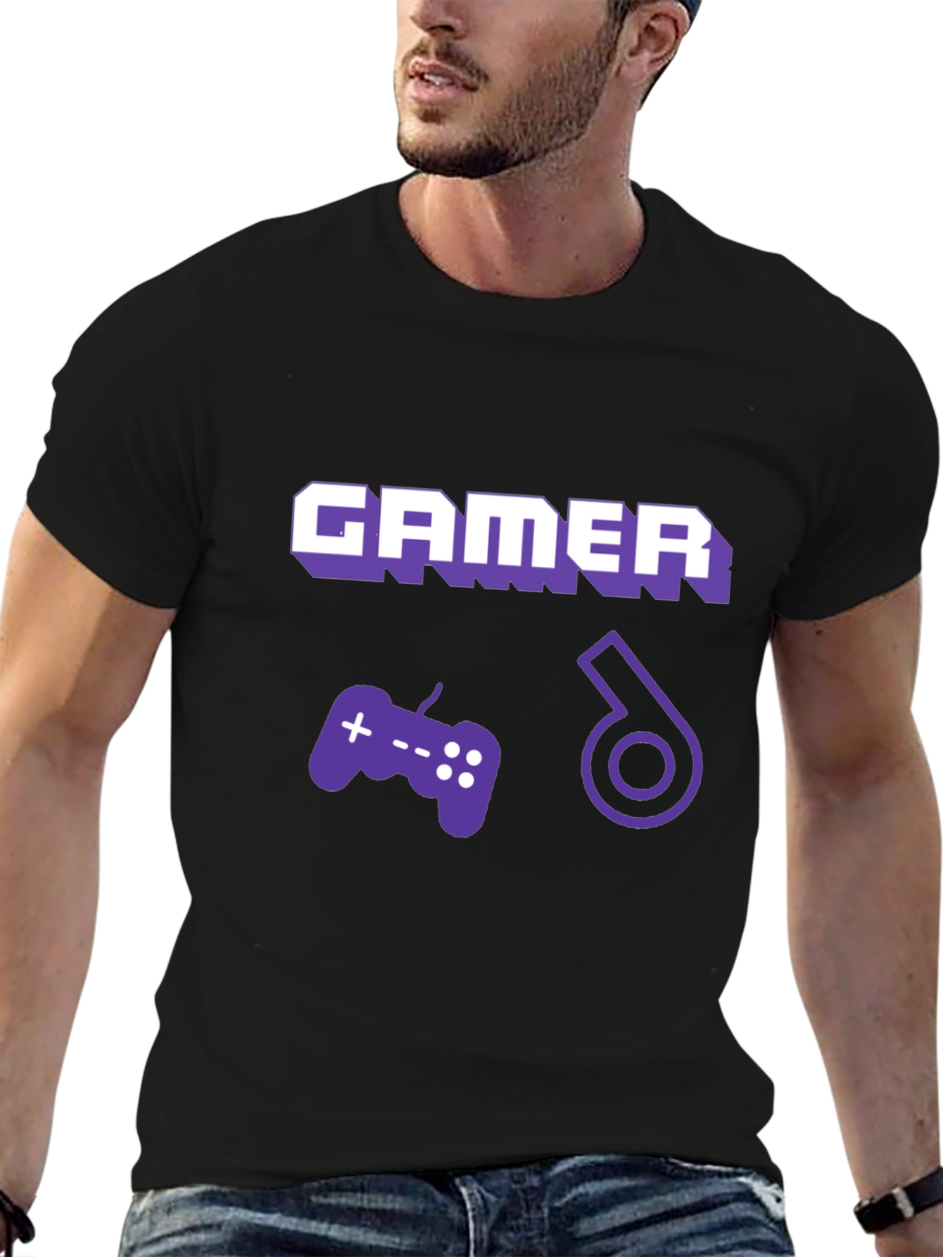 Gamer T-Shirt - Black Cotton with Graphic Design