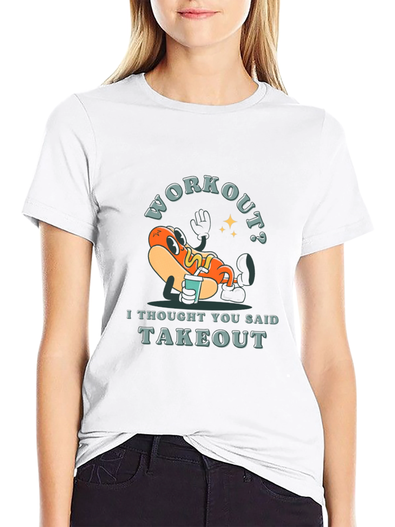 Workout? Takeout Hotdog Graphic T-Shirt