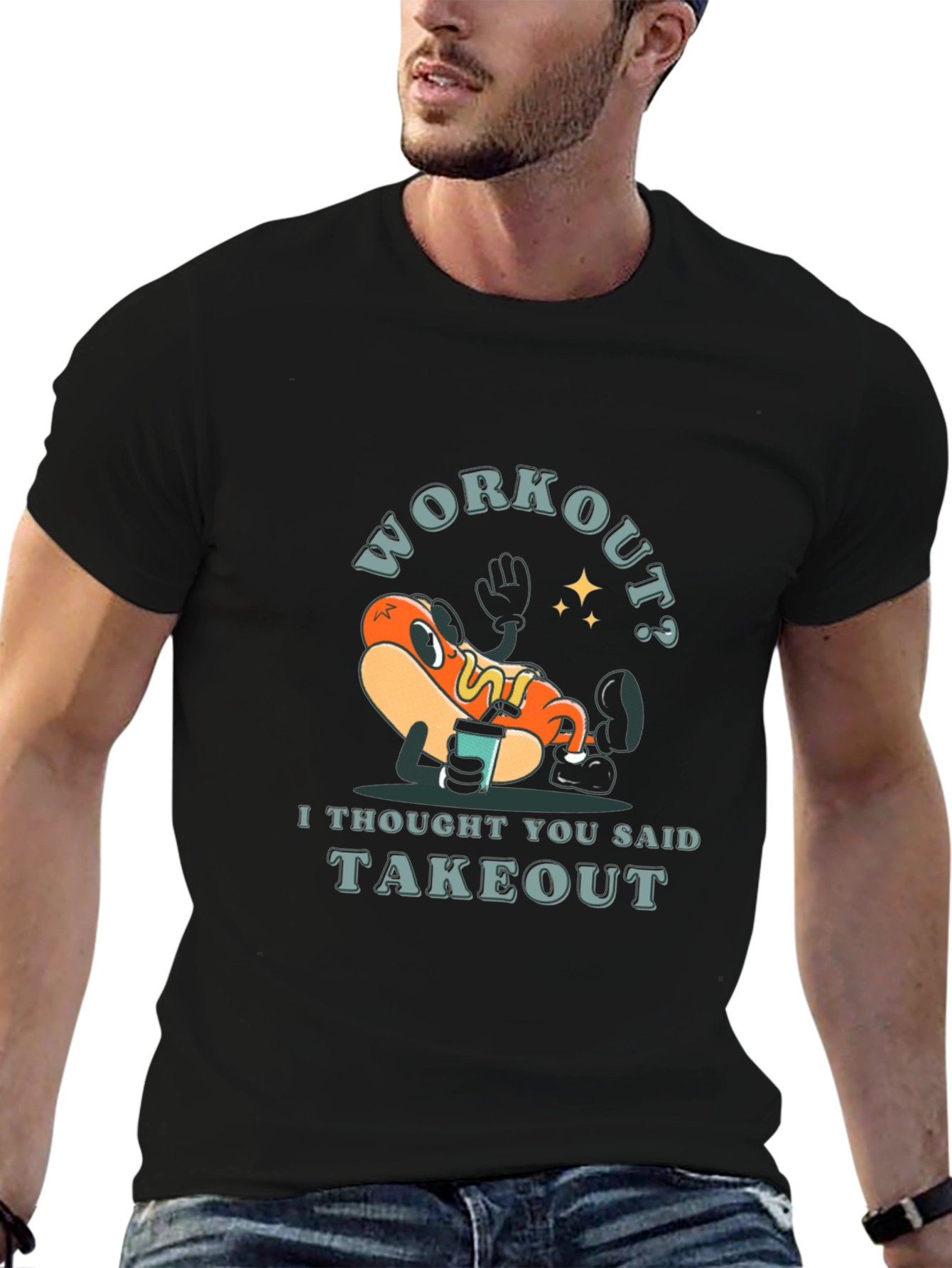 Workout? Takeout Hotdog Graphic T-Shirt