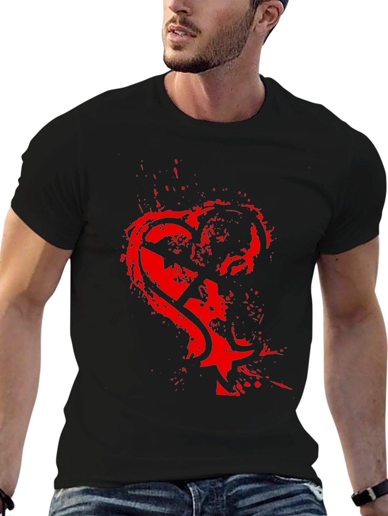 Edgy Heart Graphic Black T-Shirt for Men