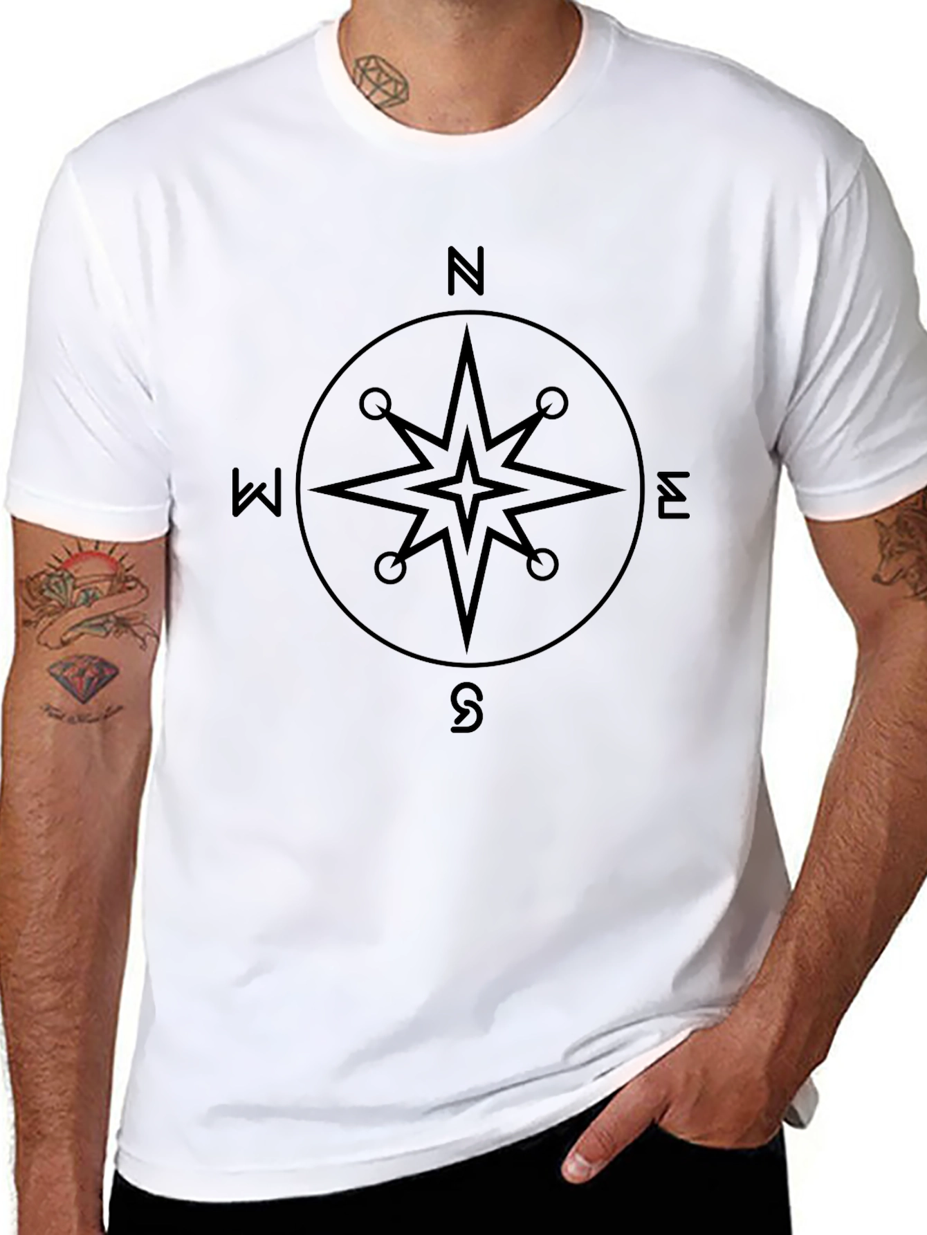 Compass Rose Graphic Tee - Classic Black Cotton T-Shirt