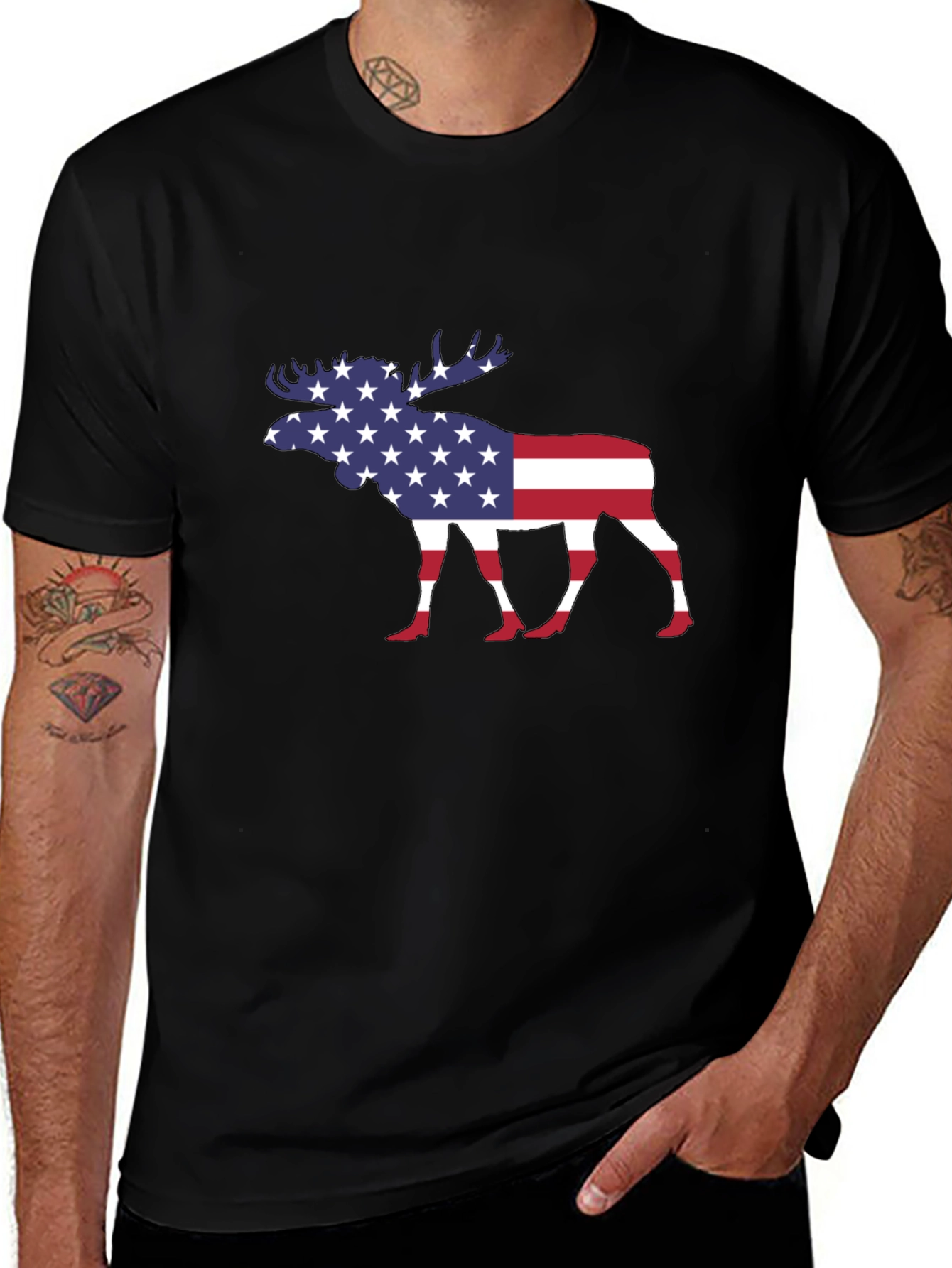 American Flag Moose Graphic T-Shirt