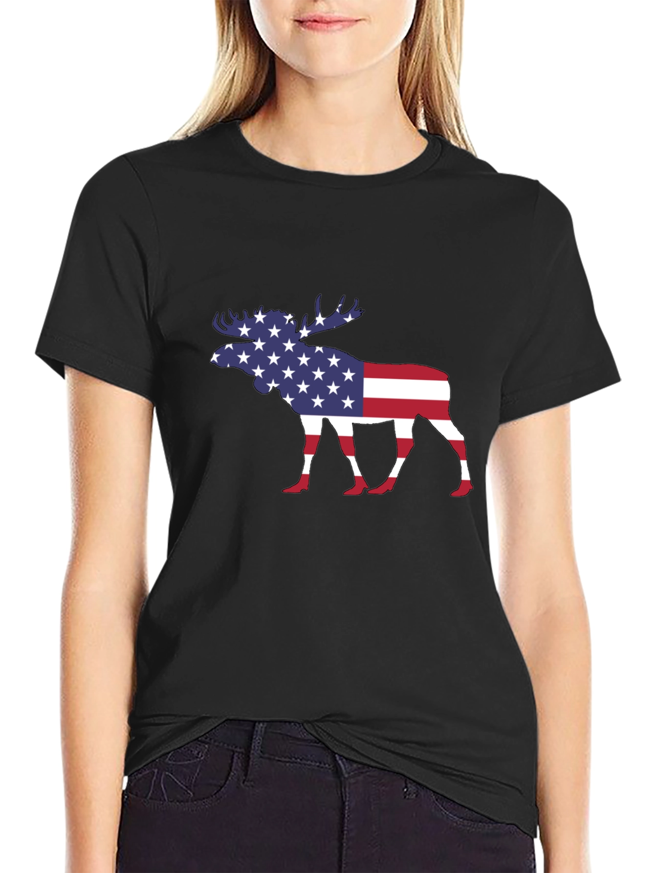 American Flag Moose Graphic T-Shirt