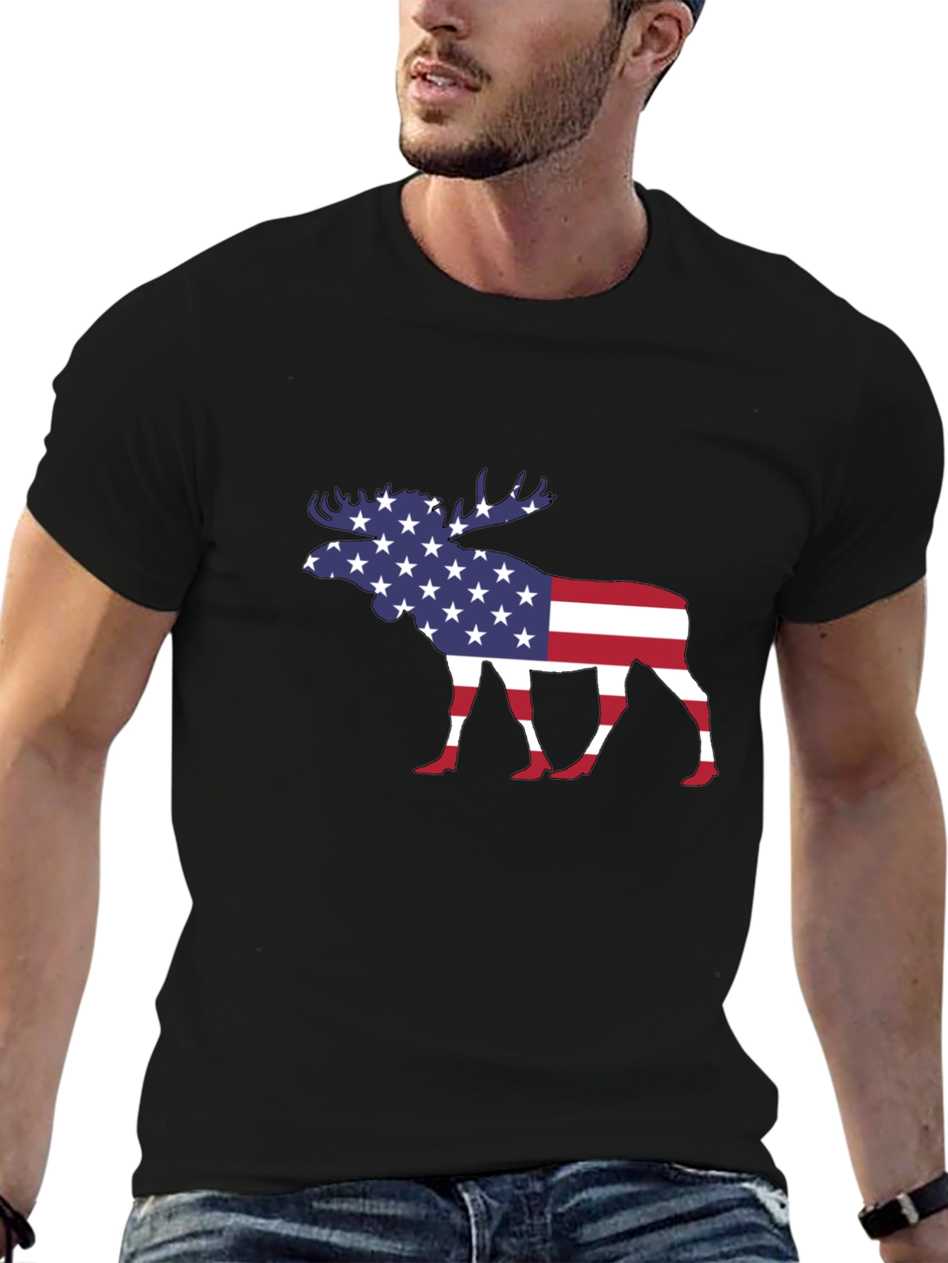 American Flag Moose Graphic T-Shirt