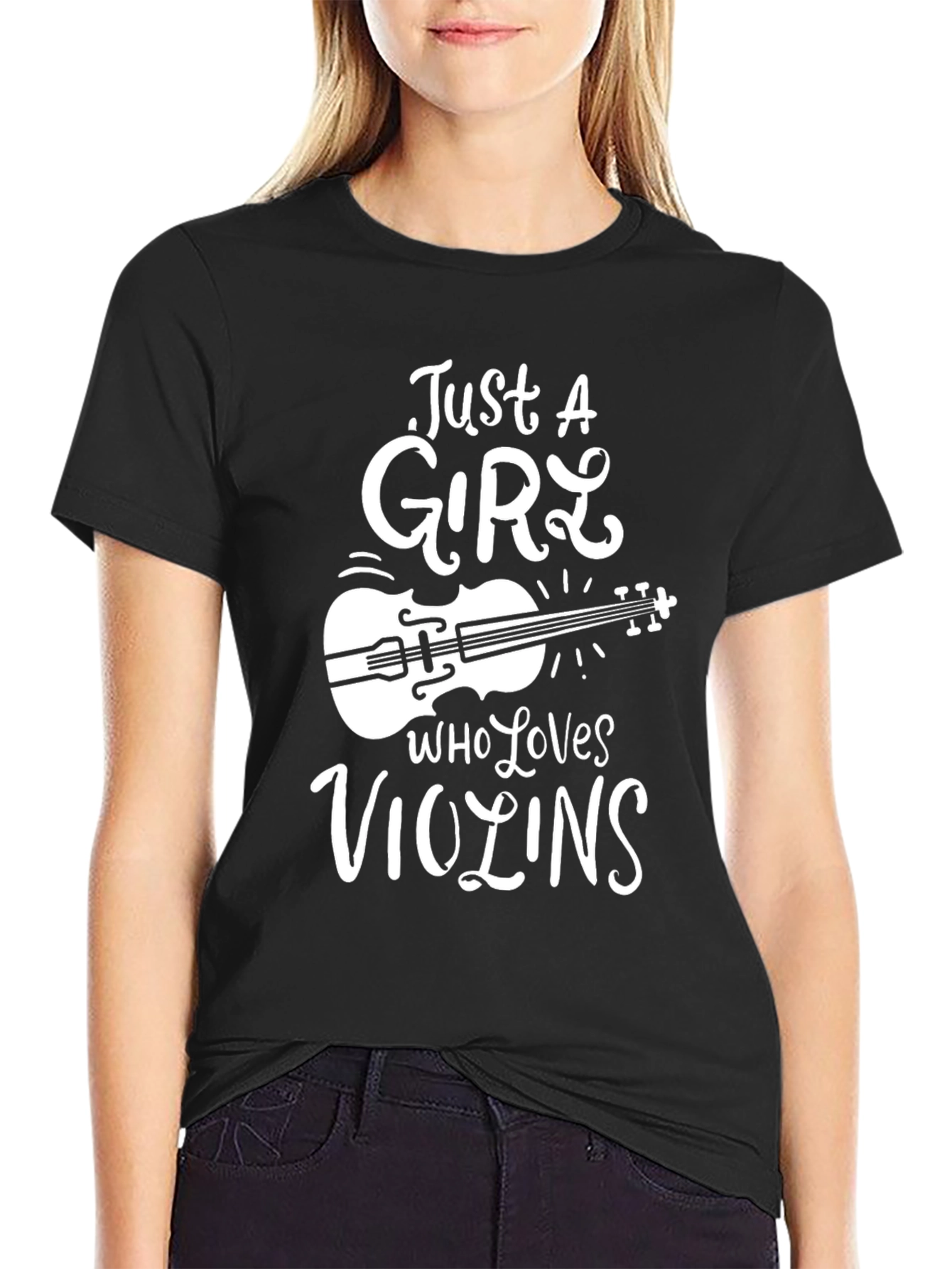 Just A Girl Who Loves Violins Black T-Shirt