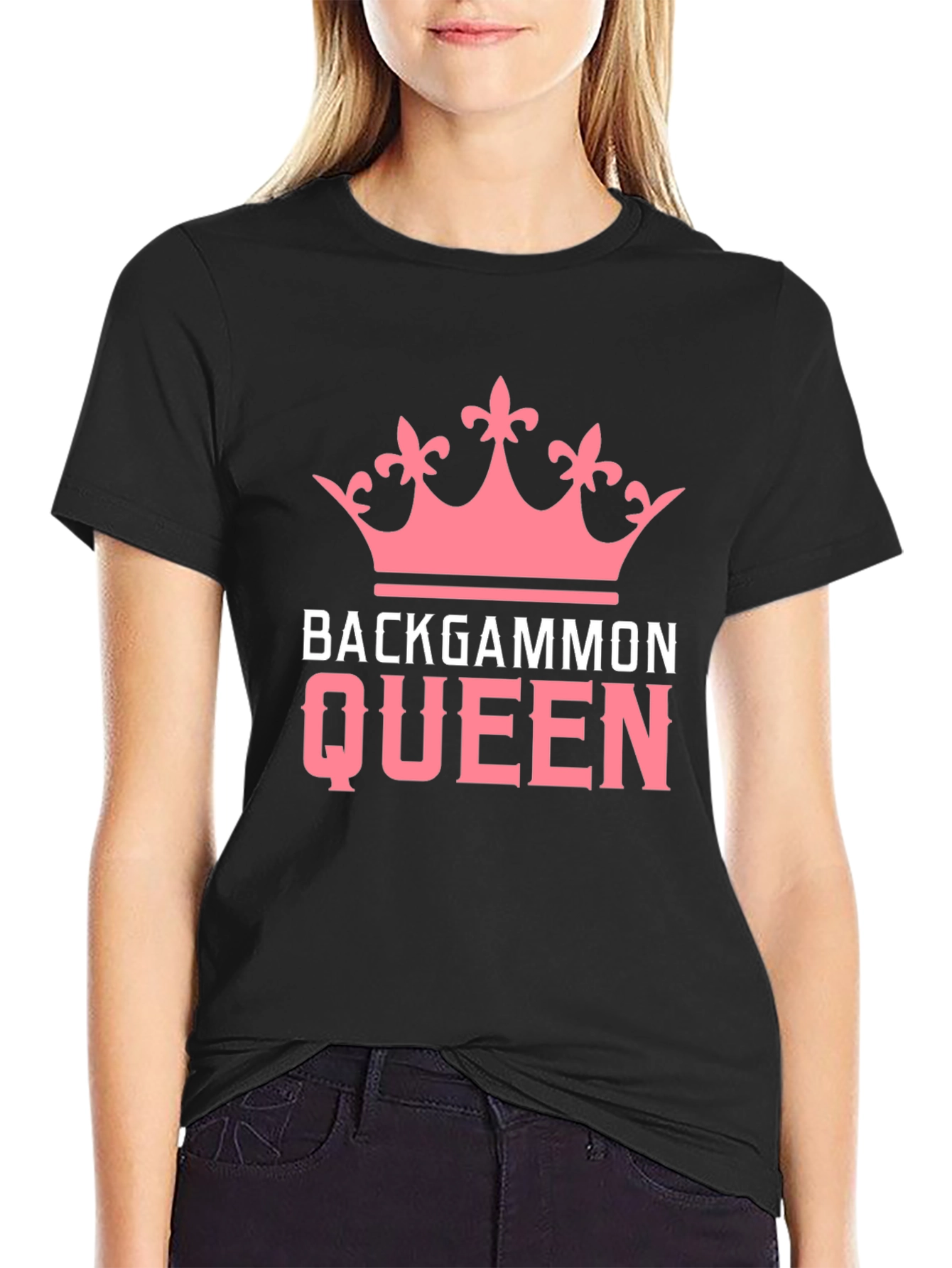 Backgammon Queen T-Shirt - Pink Crown Design