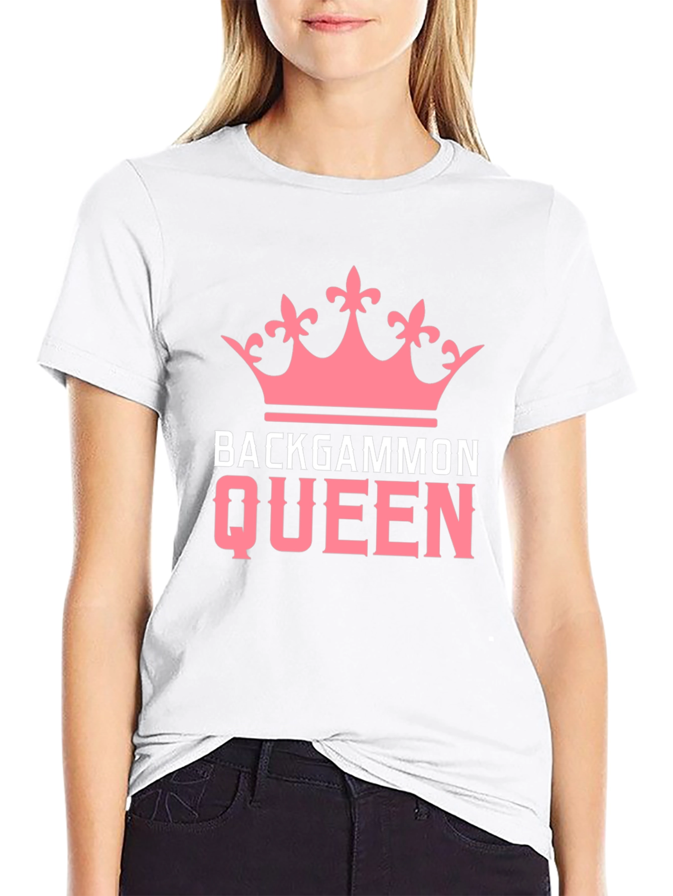 Backgammon Queen T-Shirt - Pink Crown Design