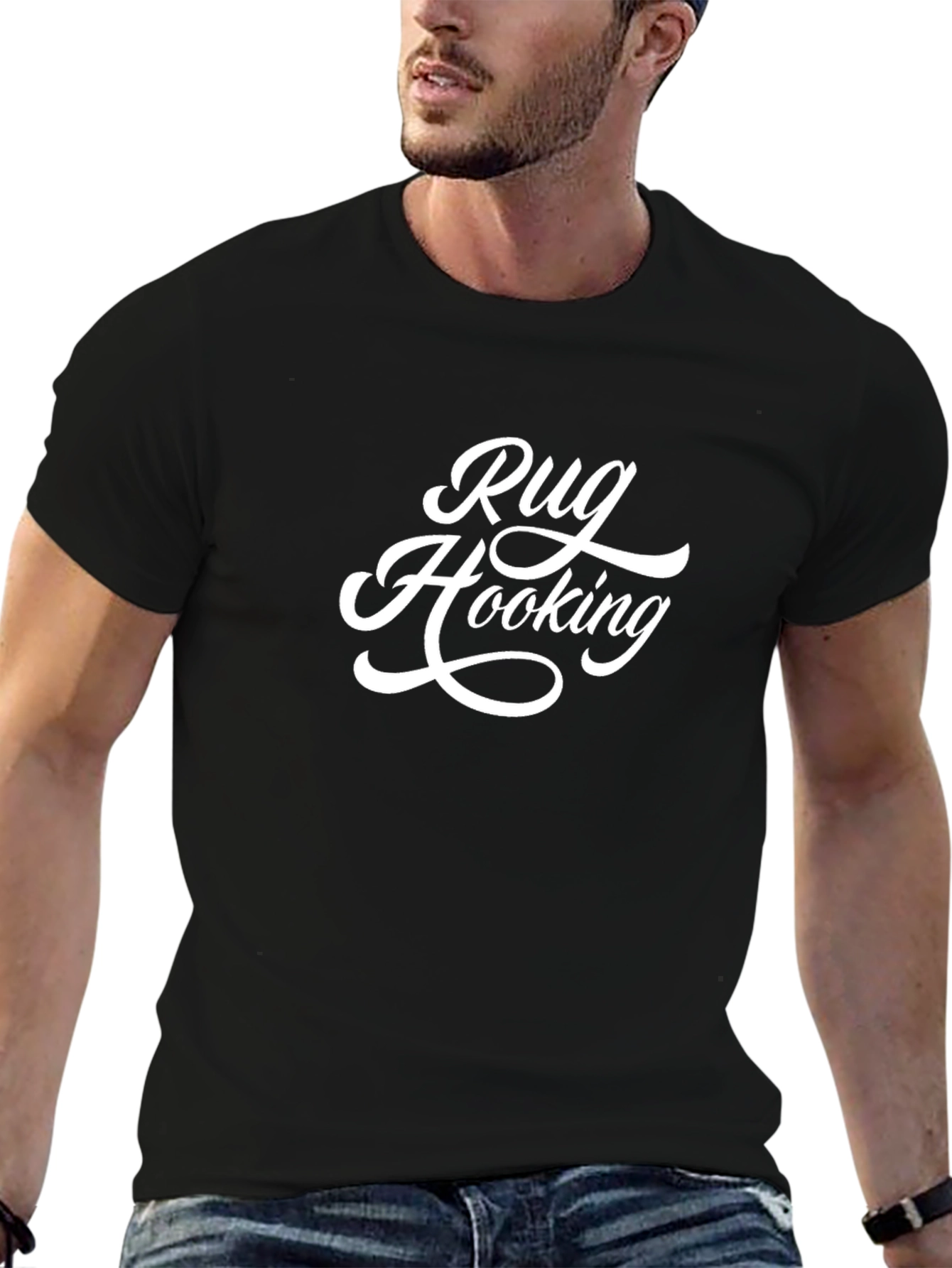 Rug Hooking Graphic Tee - Black Cotton T-Shirt