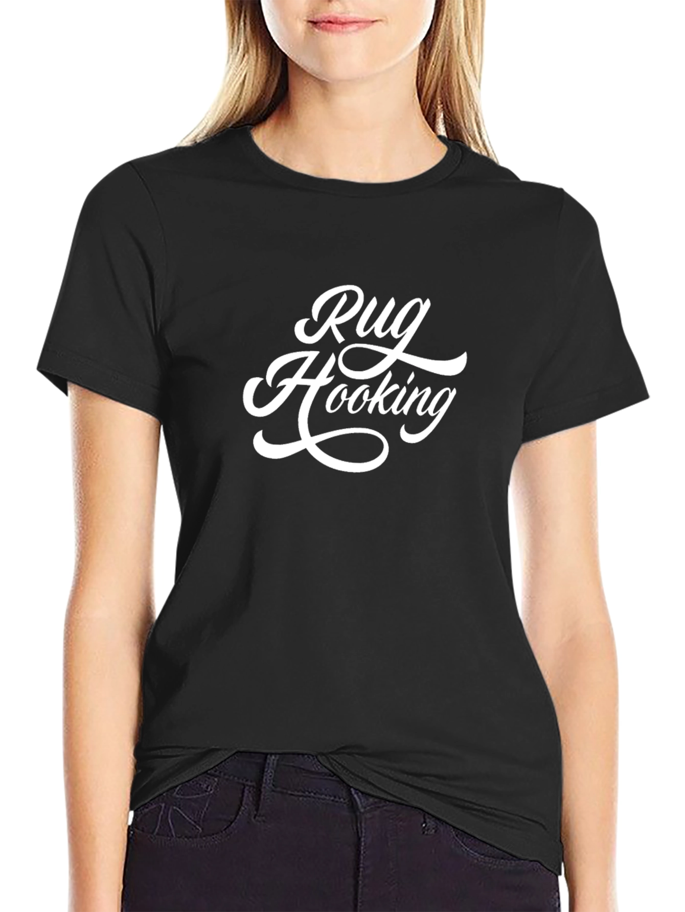 Rug Hooking Graphic Tee - Black Cotton T-Shirt