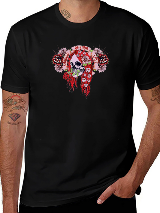 Shadow of Your Love Skull Rose Graphic Tee - Black