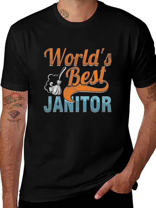Worlds Best Janitor Black Graphic T-Shirt
