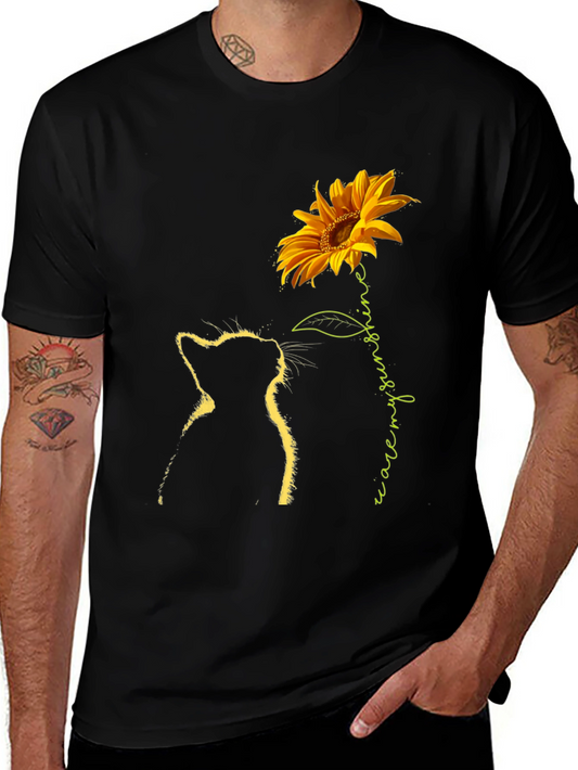 Cat & Sunflower Graphic Tee - Black