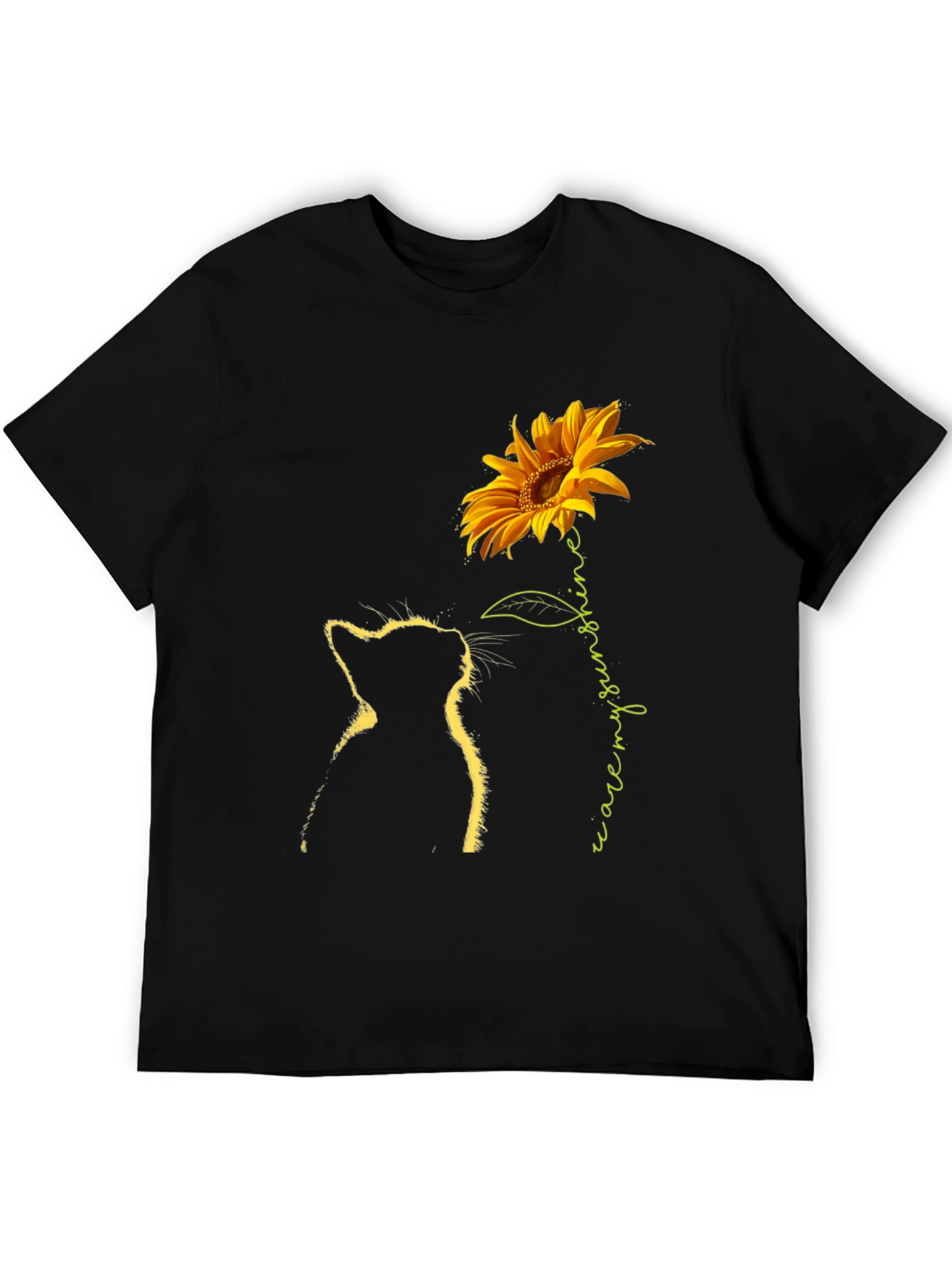 Cat & Sunflower Graphic Tee - Black