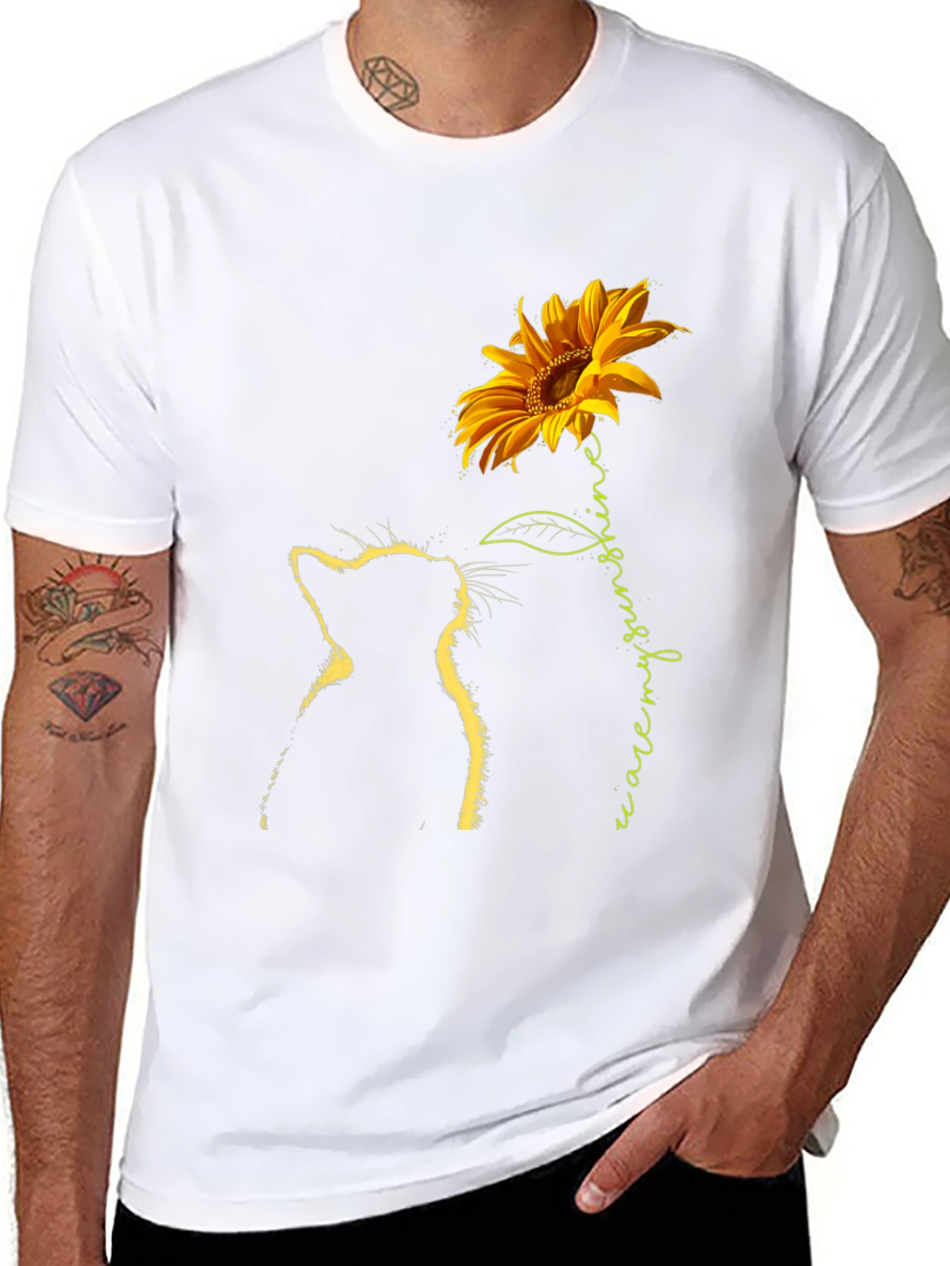 Cat & Sunflower Graphic Tee - Black