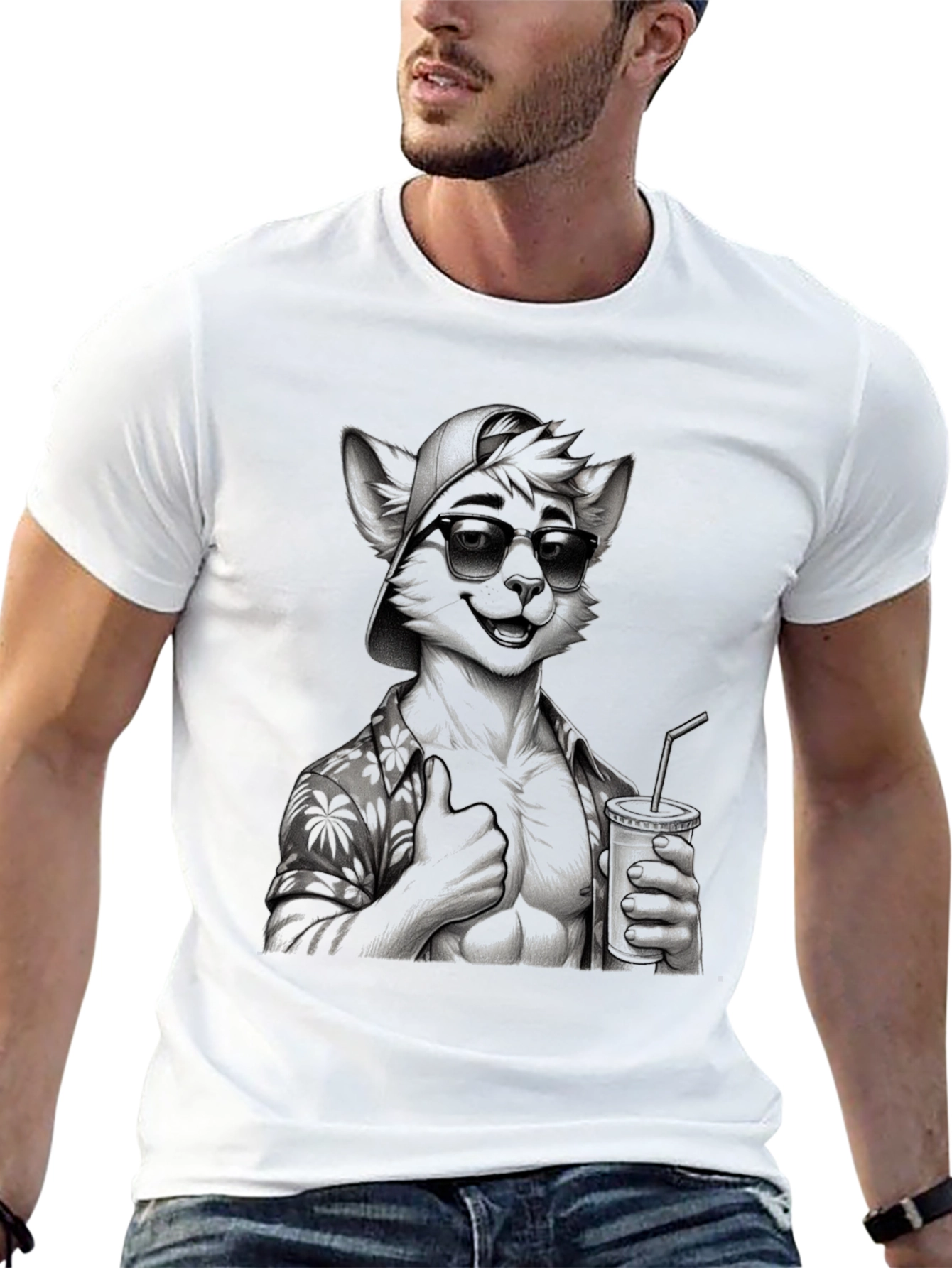 Cool Furry Hawaiian Shirt Graphic Tee