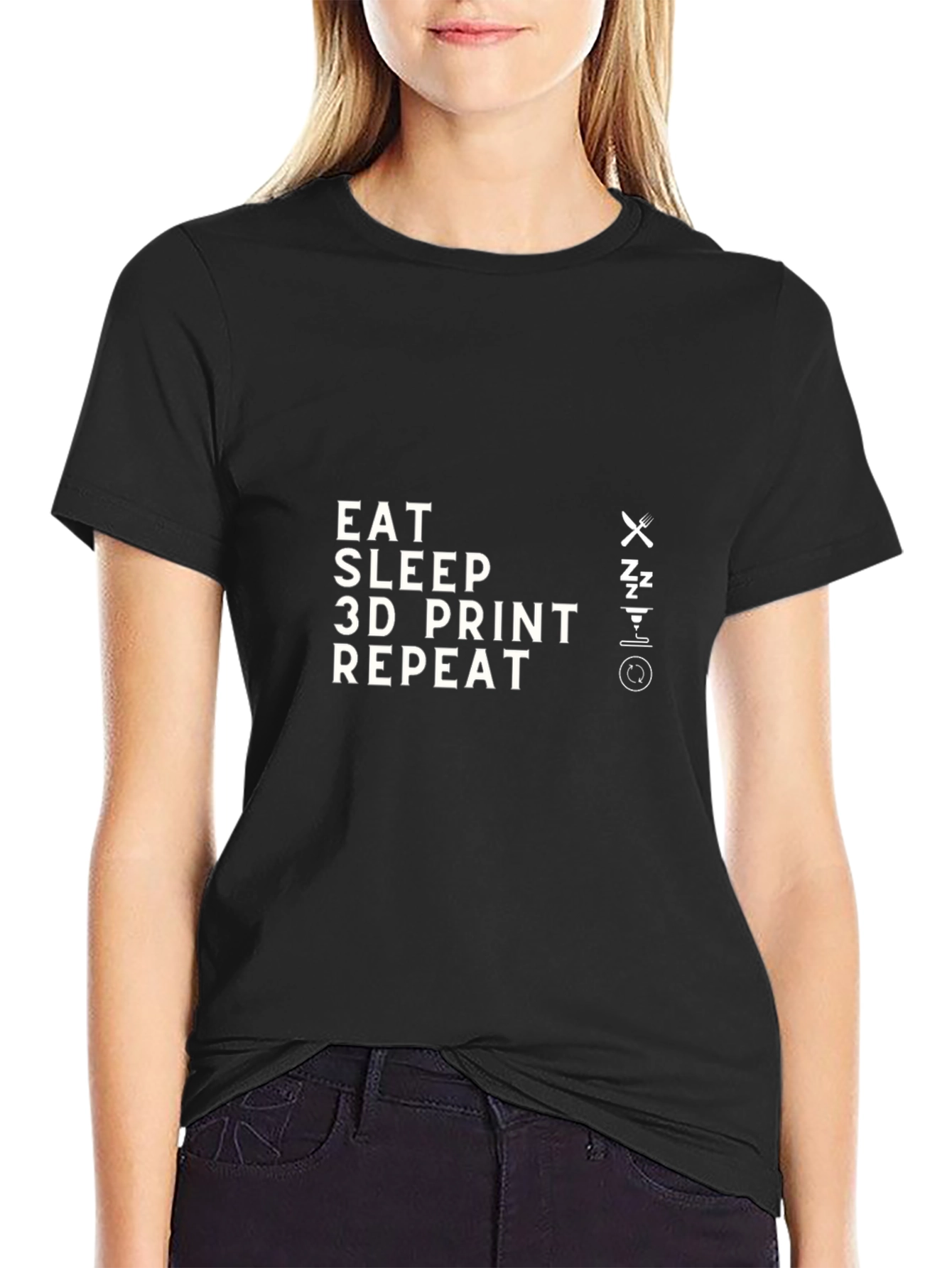 Eat Sleep 3D Print Repeat Black T-Shirt