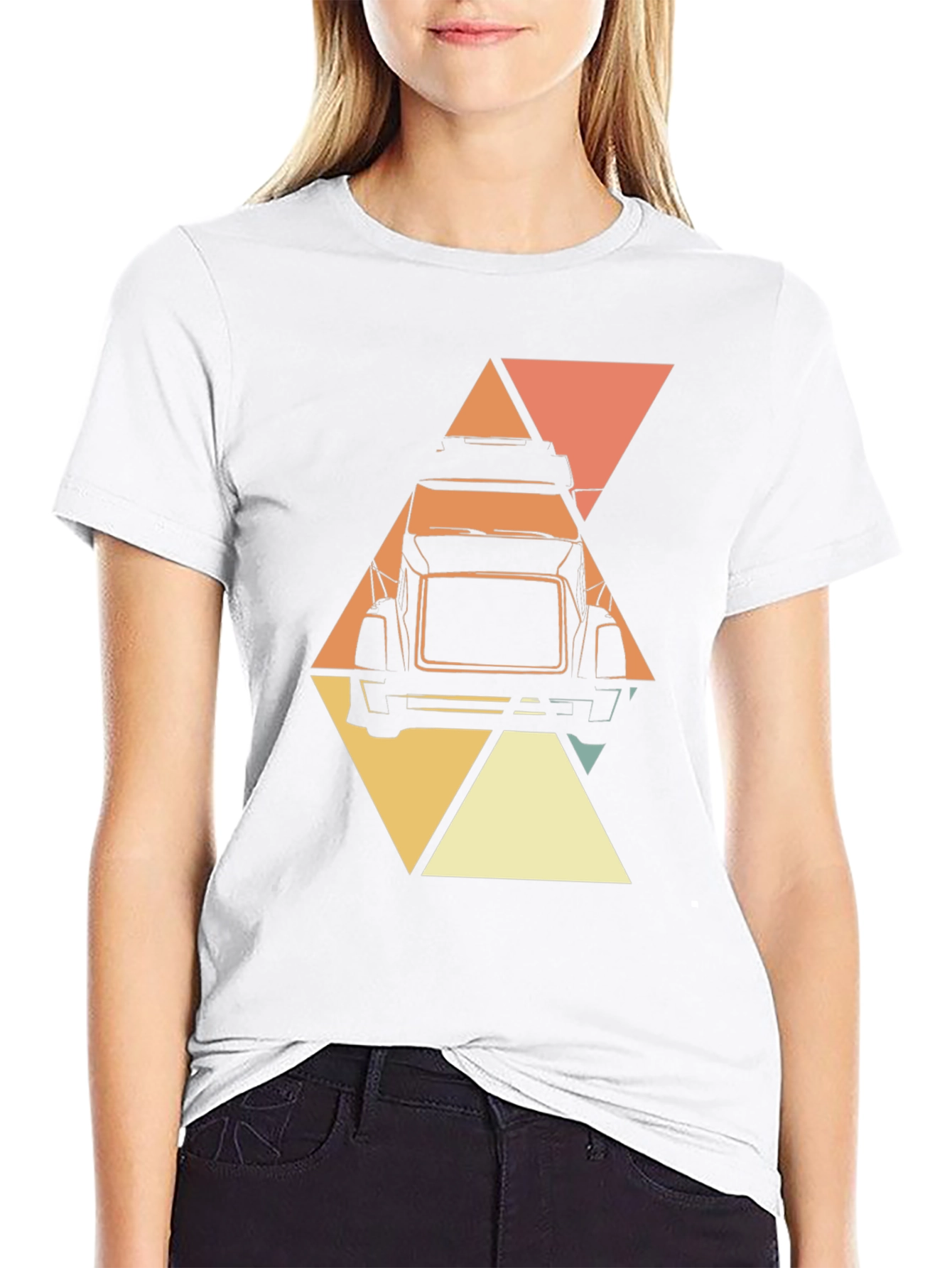 Retro Trucker T-Shirt - Geometric Design